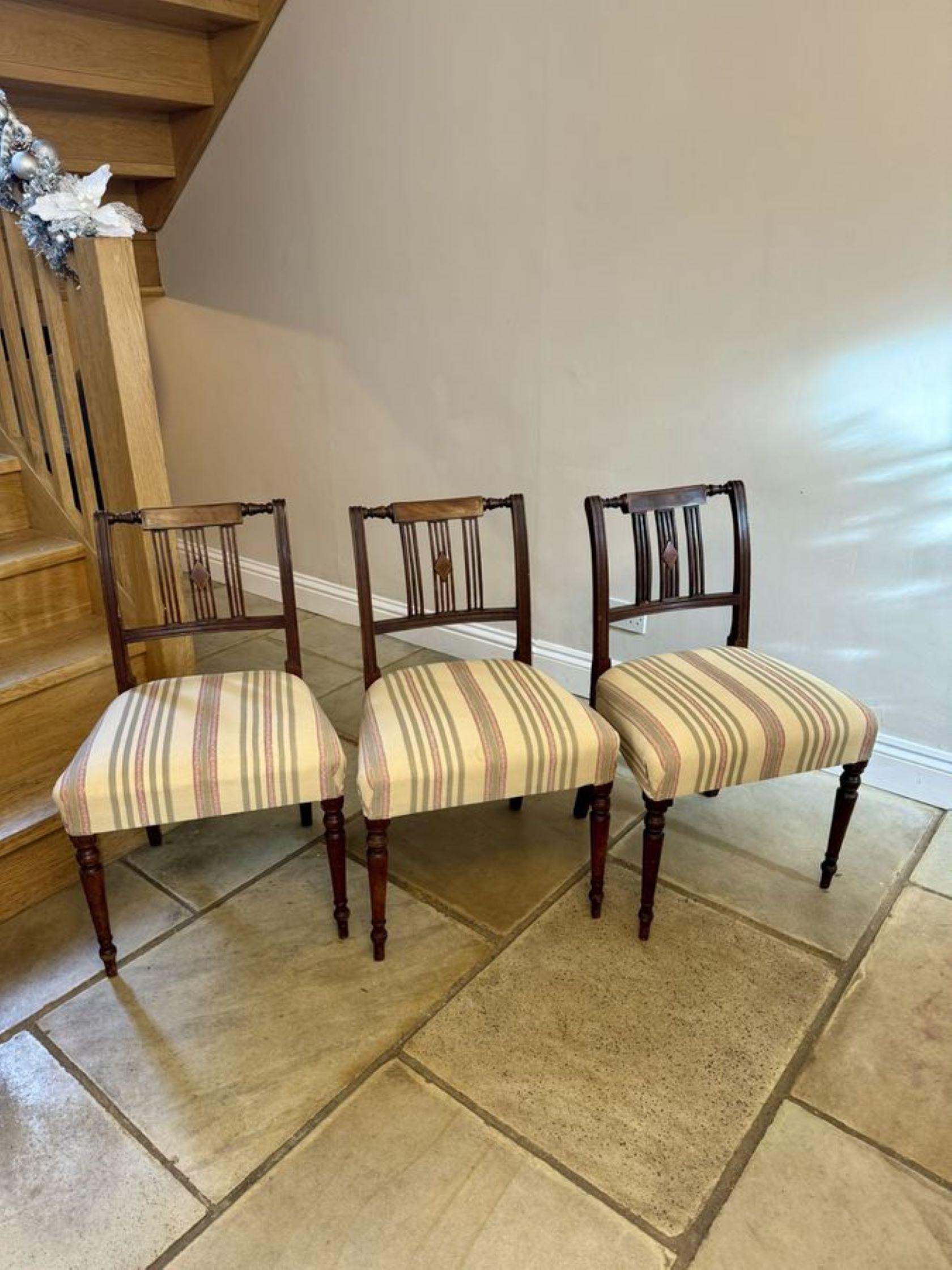 Set of ten antique George III quality mahogany inlaid dining chairs For Sale 9