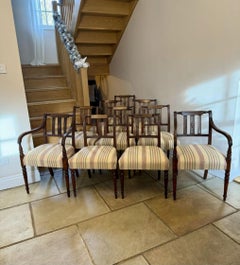 Set of ten antique George III quality mahogany inlaid dining chairs