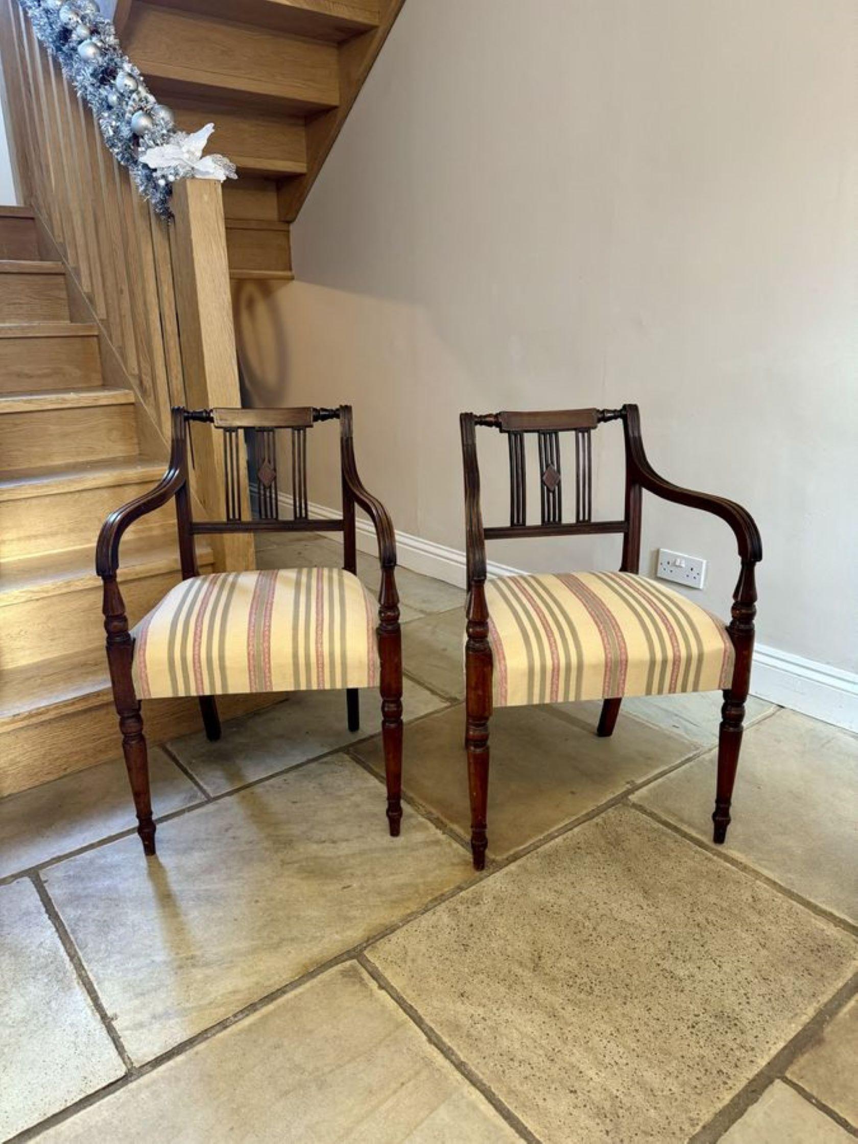 19th Century Set of ten antique George III quality mahogany inlaid dining chairs For Sale