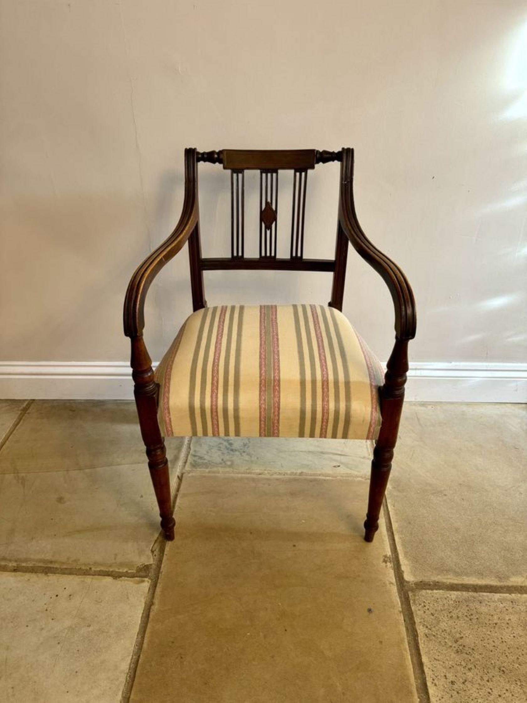 Set of ten antique George III quality mahogany inlaid dining chairs For Sale 1