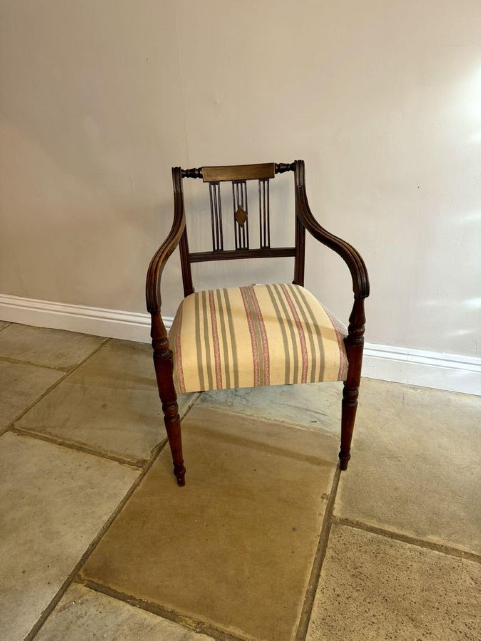 Set of ten antique George III quality mahogany inlaid dining chairs For Sale 2