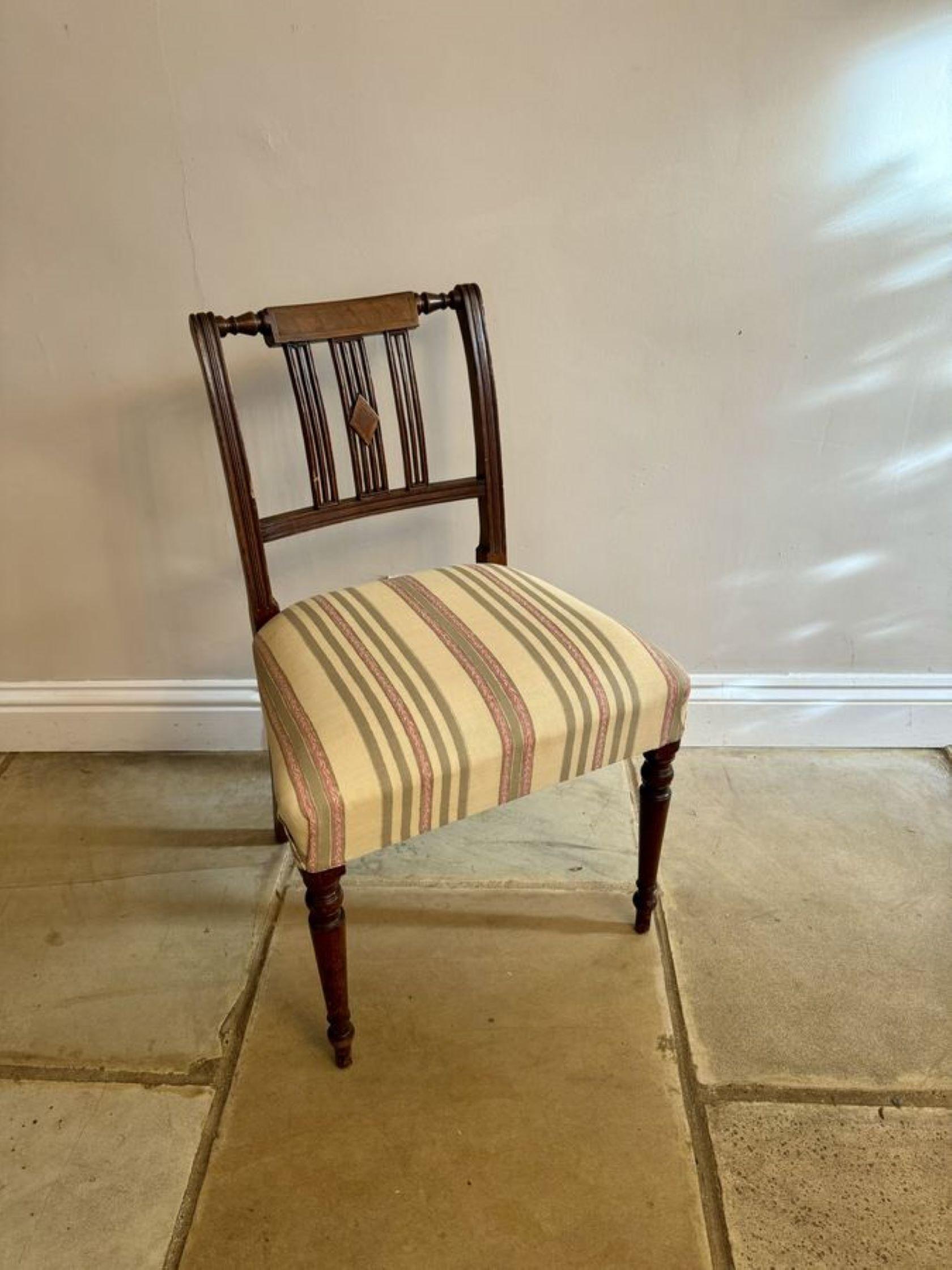 Set of ten antique George III quality mahogany inlaid dining chairs For Sale 4