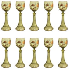 Set of Ten Antique German Rhine Wine Glasses, circa 1910