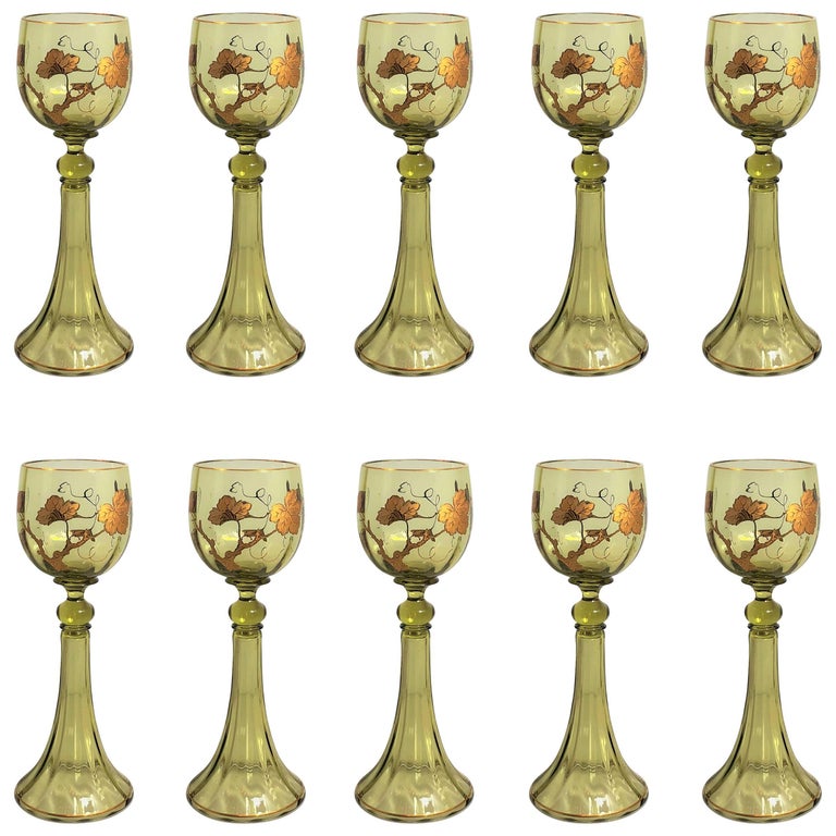 Set of Ten Antique German Rhine Wine Glasses, circa 1910 at 1stDibs