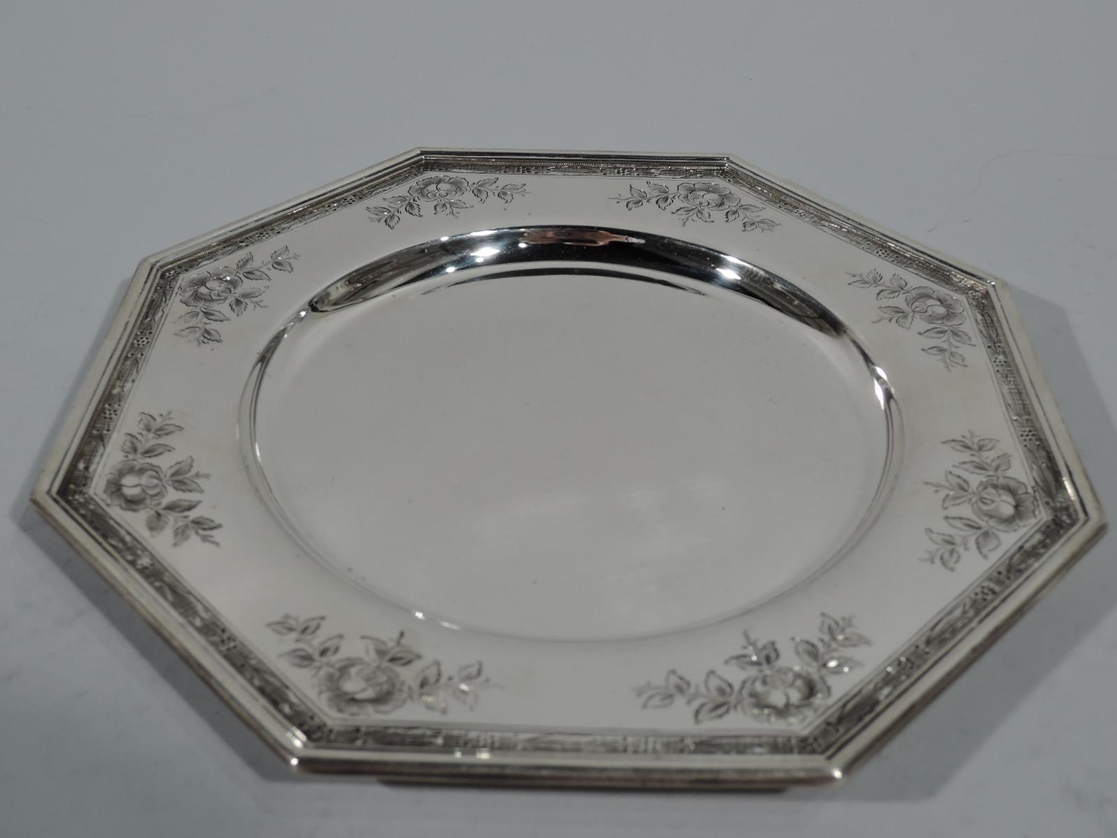 Set of Ten Antique Gorham Edwardian Sterling Silver Plates In Excellent Condition In New York, NY