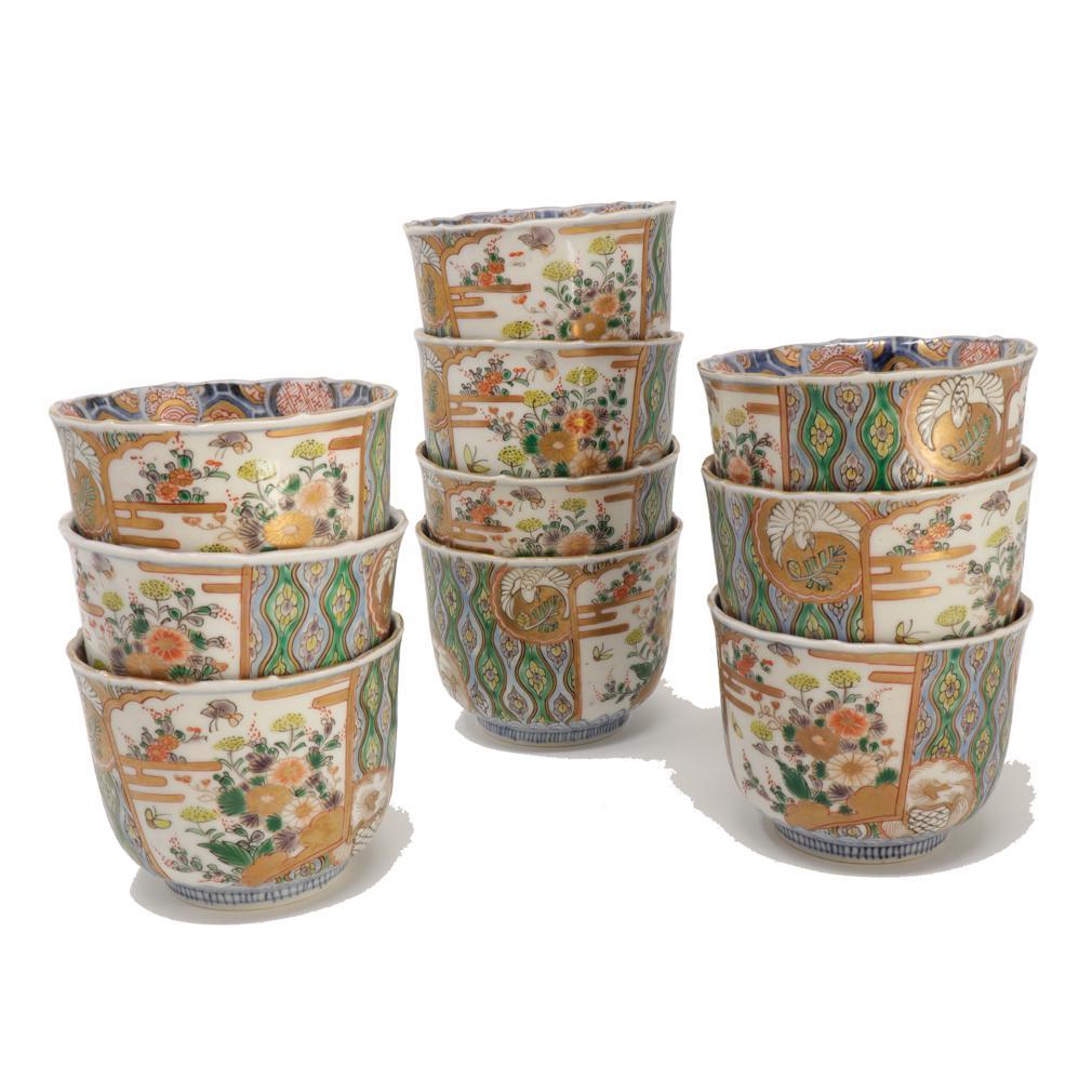 Satz von zehn antiken japanischen Imari Porcelain Tassen (Porzellan) im Angebot