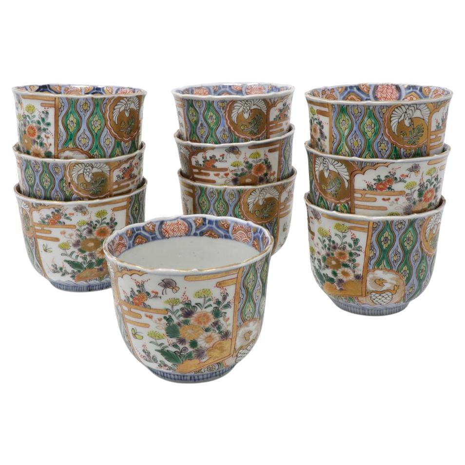 Ensemble de dix tasses japonaises anciennes en porcelaine Imari Porcelain