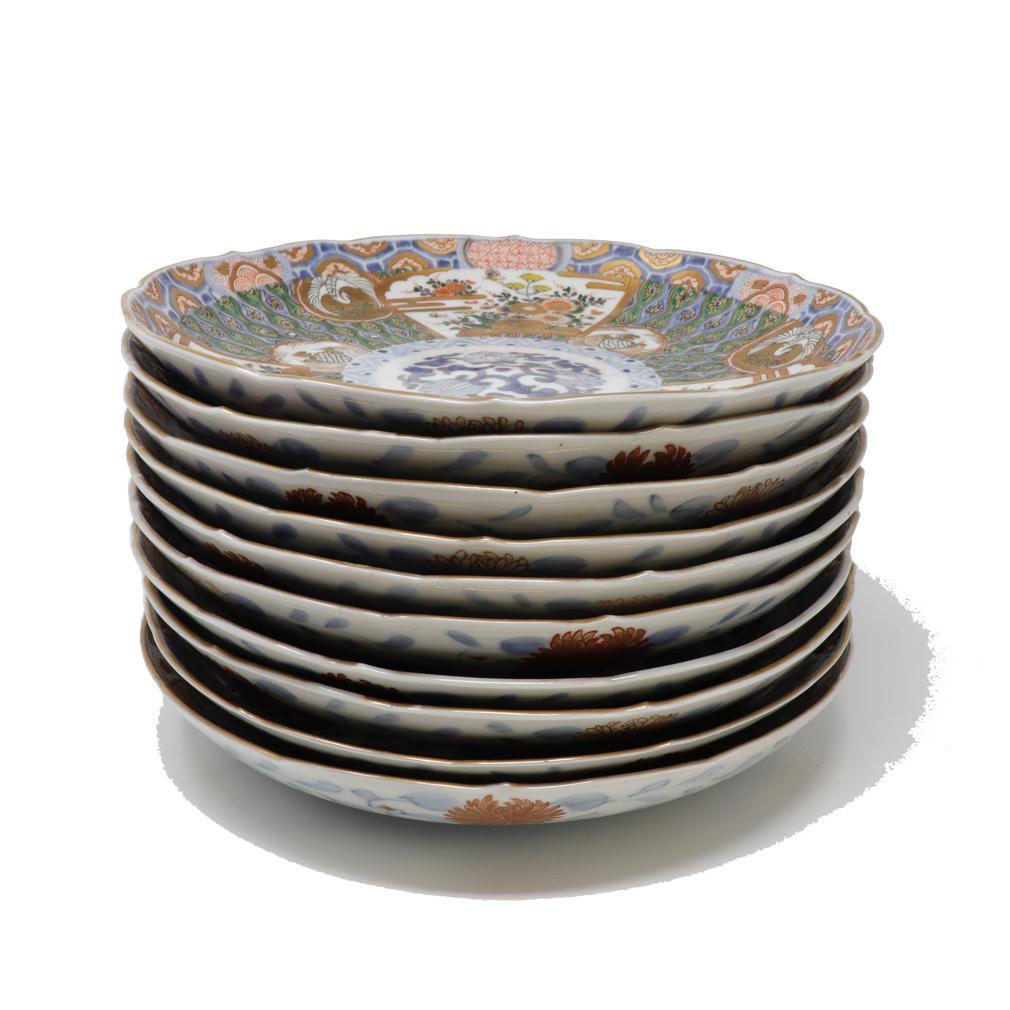 Début du 20ème siècle Ensemble de dix assiettes à dîner anciennes en porcelaine Imari Porcelain japonaise en vente