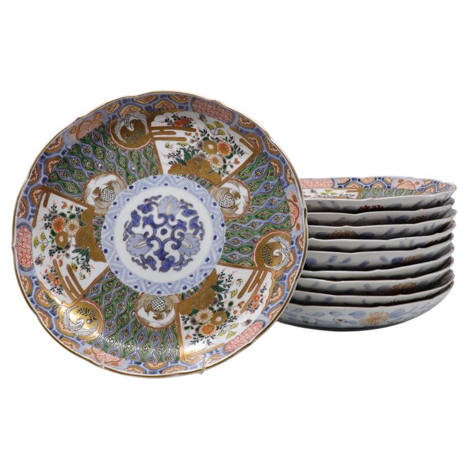 Set of Ten Antique Japanese Imari Porcelain Dinner Plates