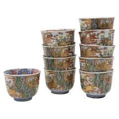 Set of Ten Antique Japanese Imari Porcelain Sake Cups