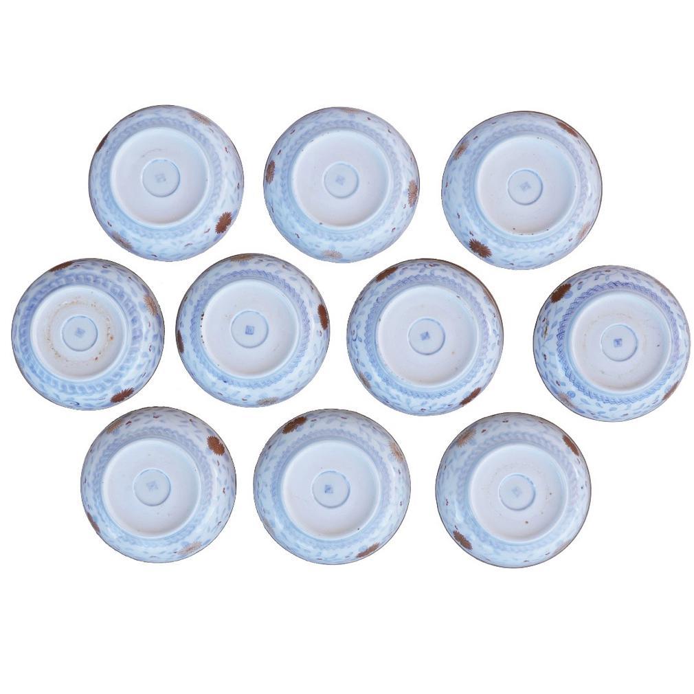 Début du 20ème siècle Ensemble de dix bols peu profonds anciens en porcelaine Imari Porcelain en vente