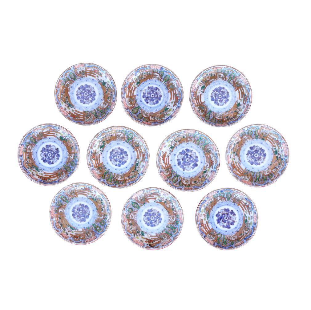 Japonais Ensemble de dix anciens plats à sauce soja en porcelaine japonaise Imari Porcelain en vente