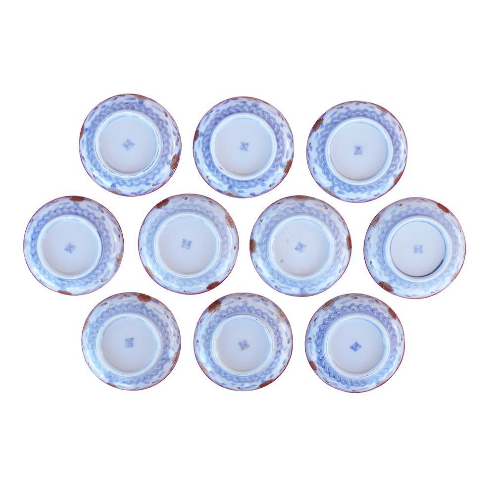 Ensemble de dix anciens plats à sauce soja en porcelaine japonaise Imari Porcelain Bon état - En vente à Point Richmond, CA