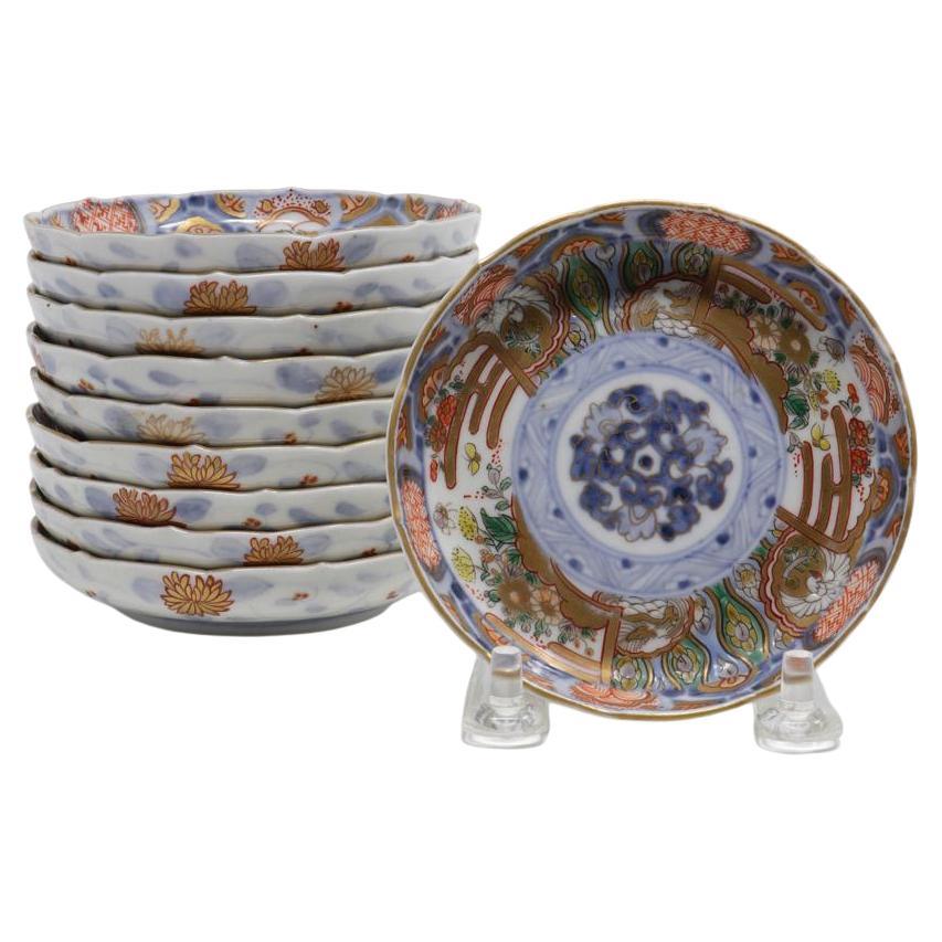 Ensemble de dix anciens plats à sauce soja en porcelaine japonaise Imari Porcelain