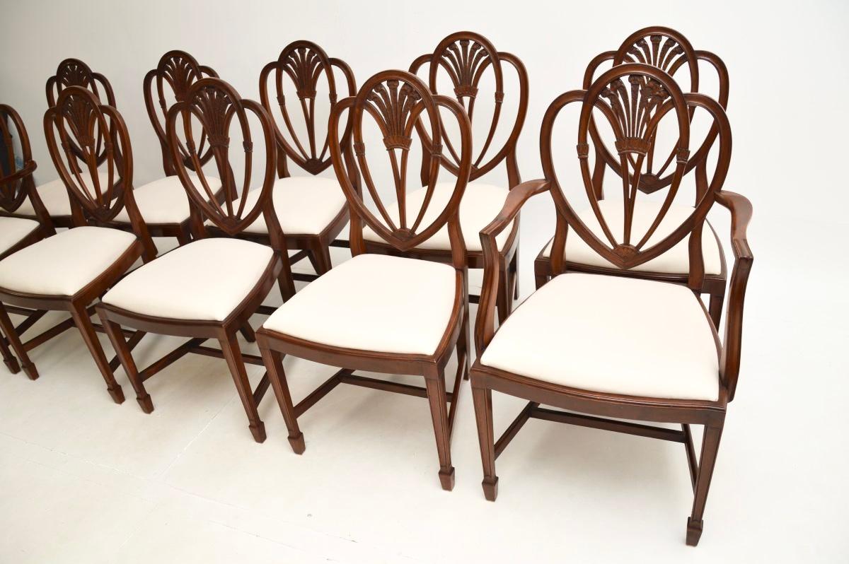 Sheraton Set of Ten Antique Shield Back Dining Chairs