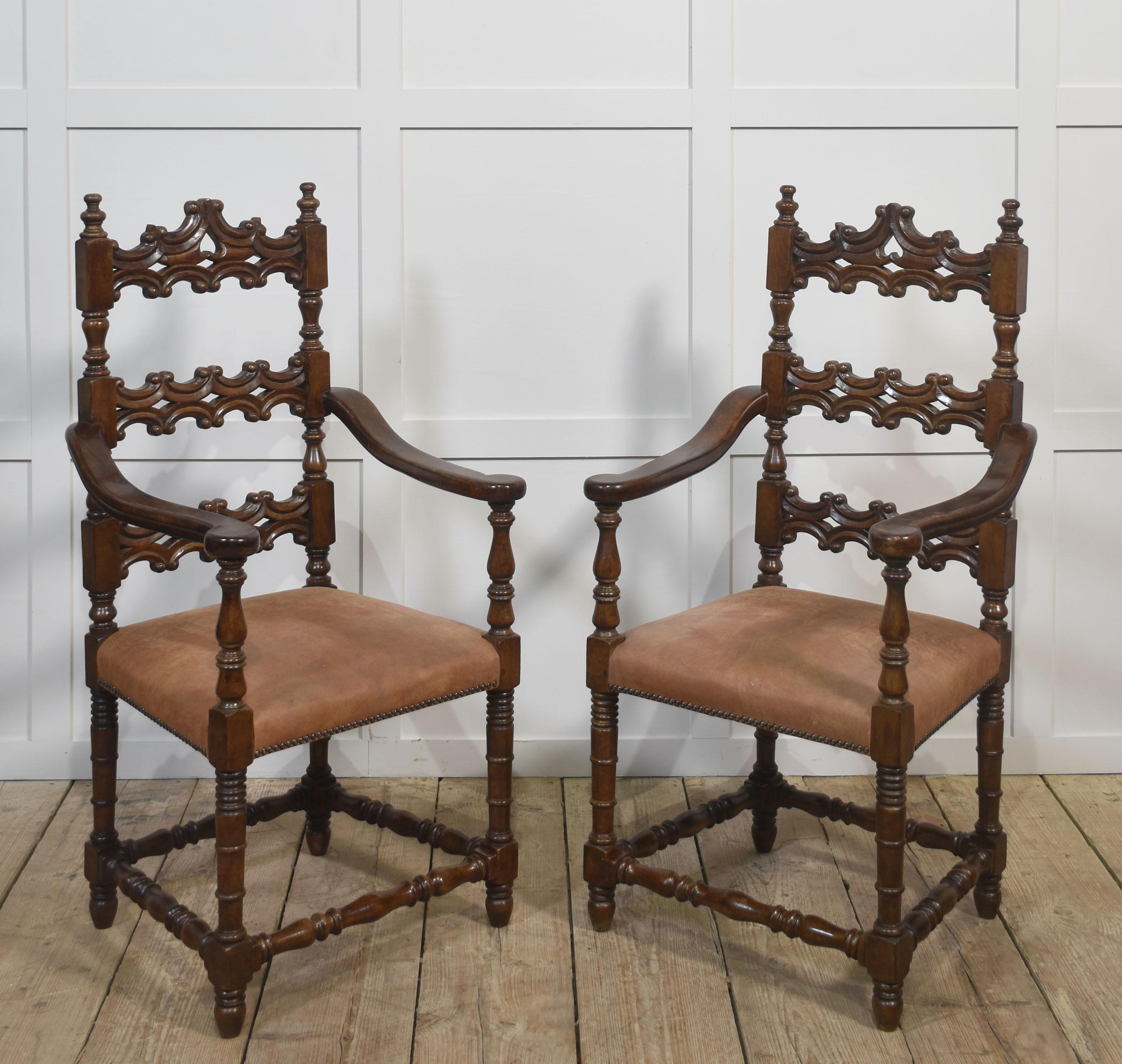 Set of Ten Antique Walnut High-Back Dining Chairs For Sale 5
