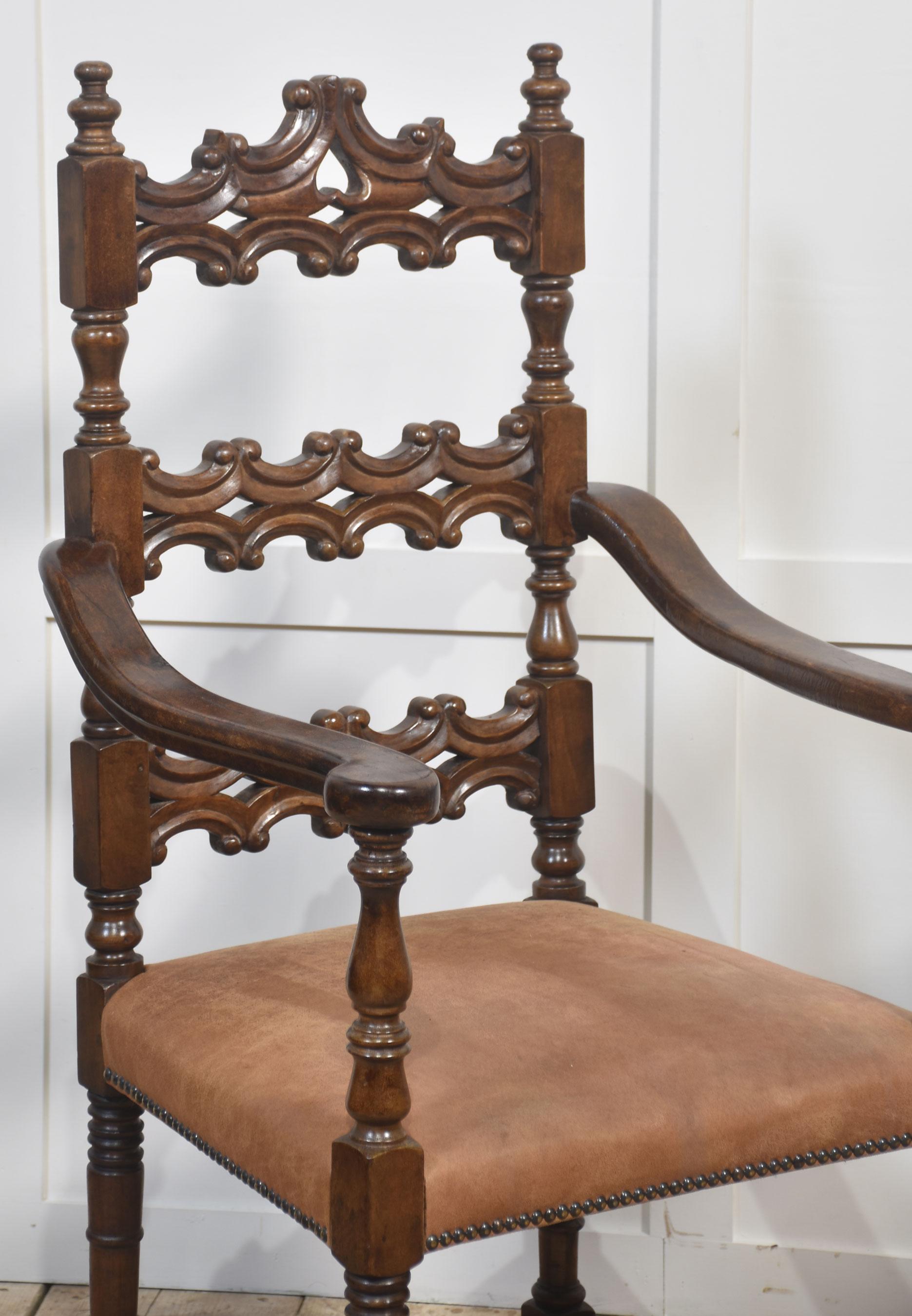 Set of Ten Antique Walnut High-Back Dining Chairs For Sale 6