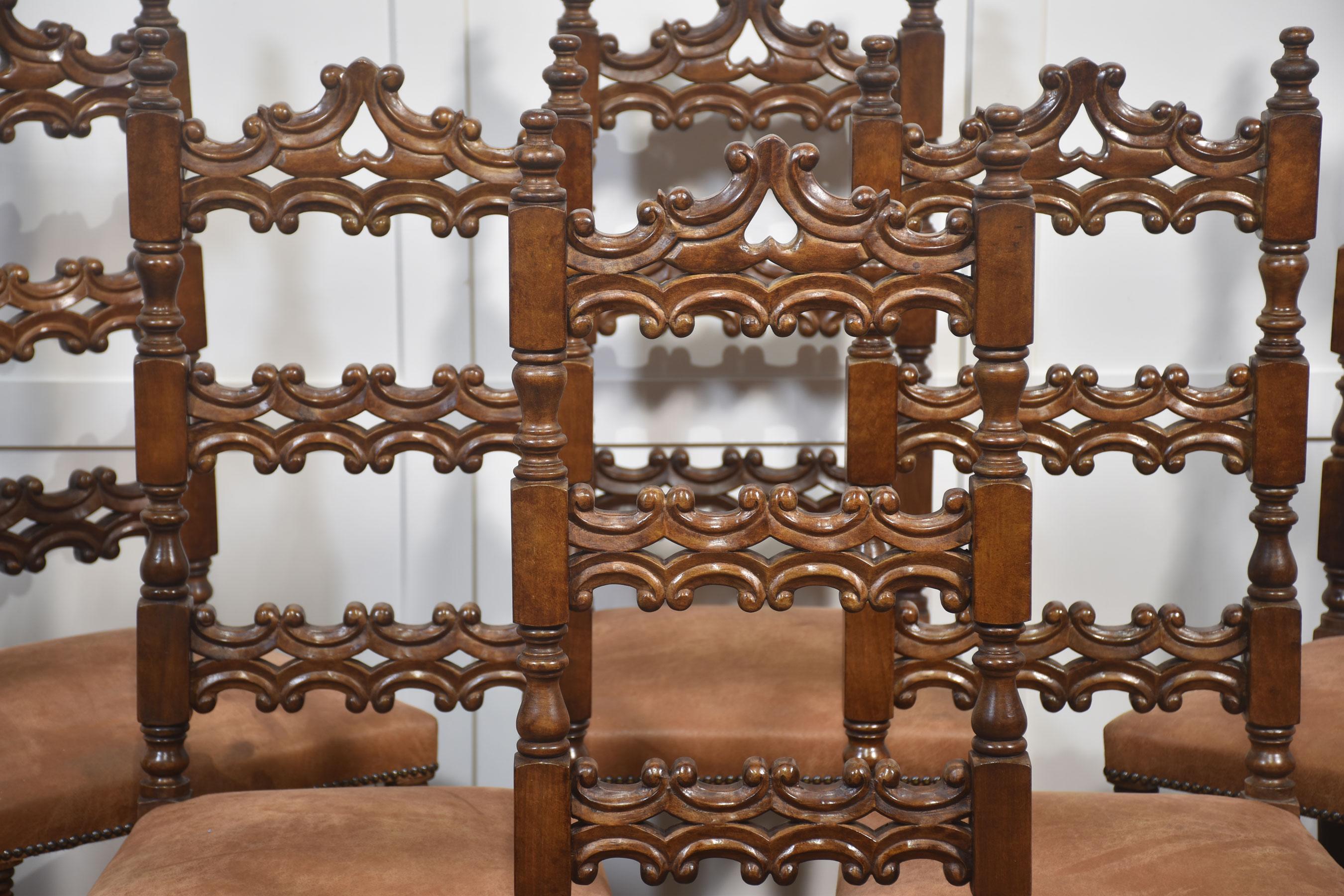 20th Century Set of Ten Antique Walnut High-Back Dining Chairs For Sale