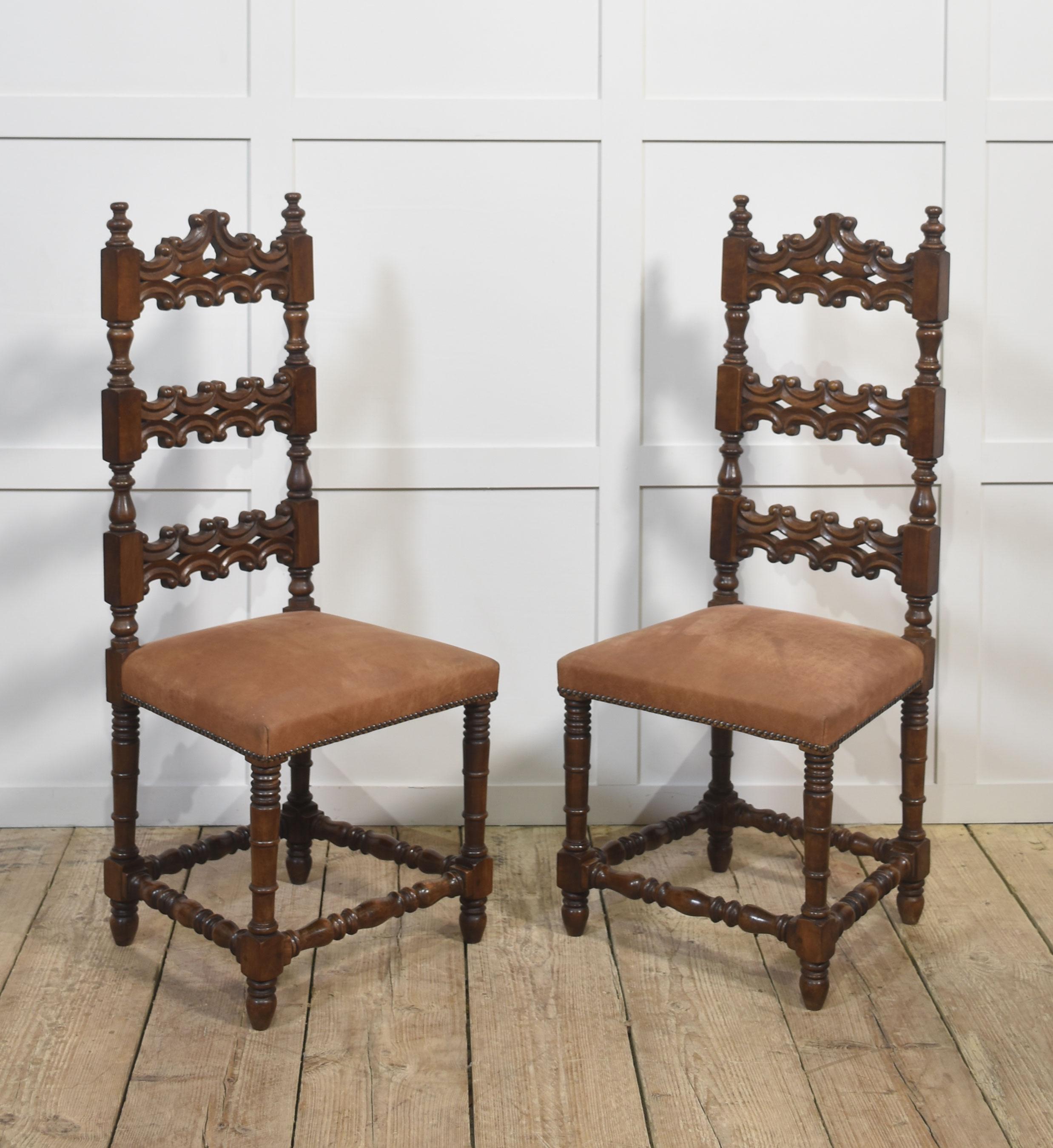 Set of Ten Antique Walnut High-Back Dining Chairs For Sale 1
