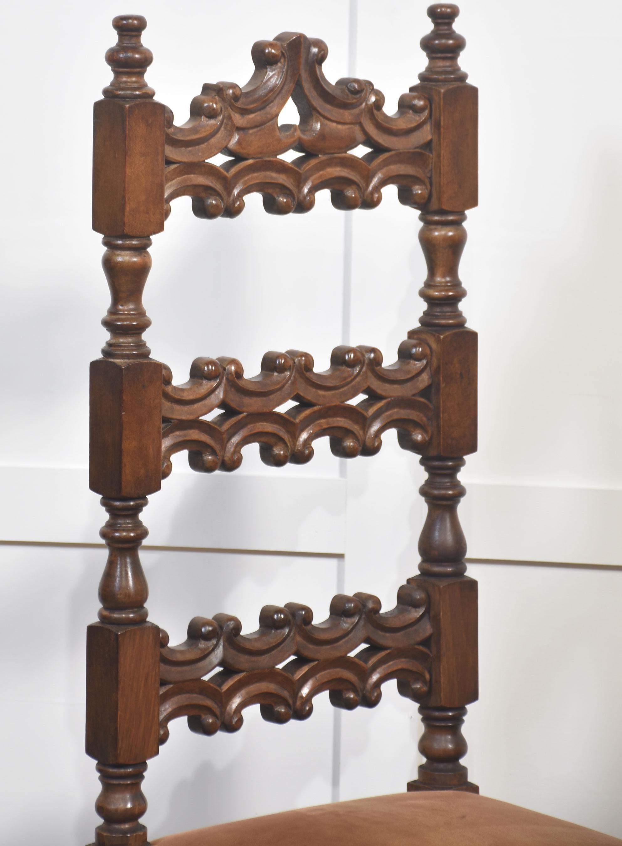 Set of Ten Antique Walnut High-Back Dining Chairs For Sale 2