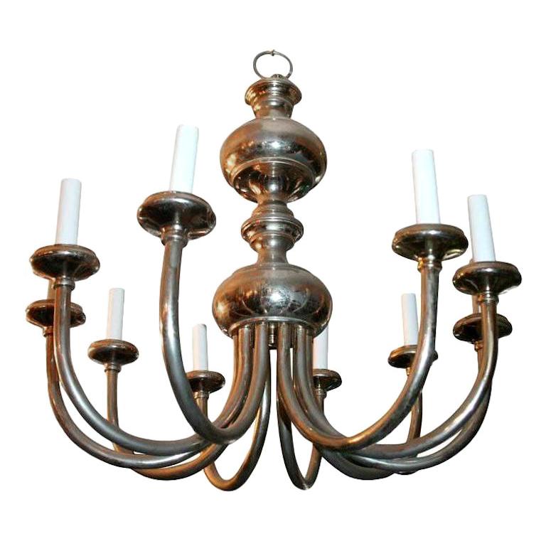 Set of Ten Arm Moderne Silver Plated Chandelier, Sold Individually