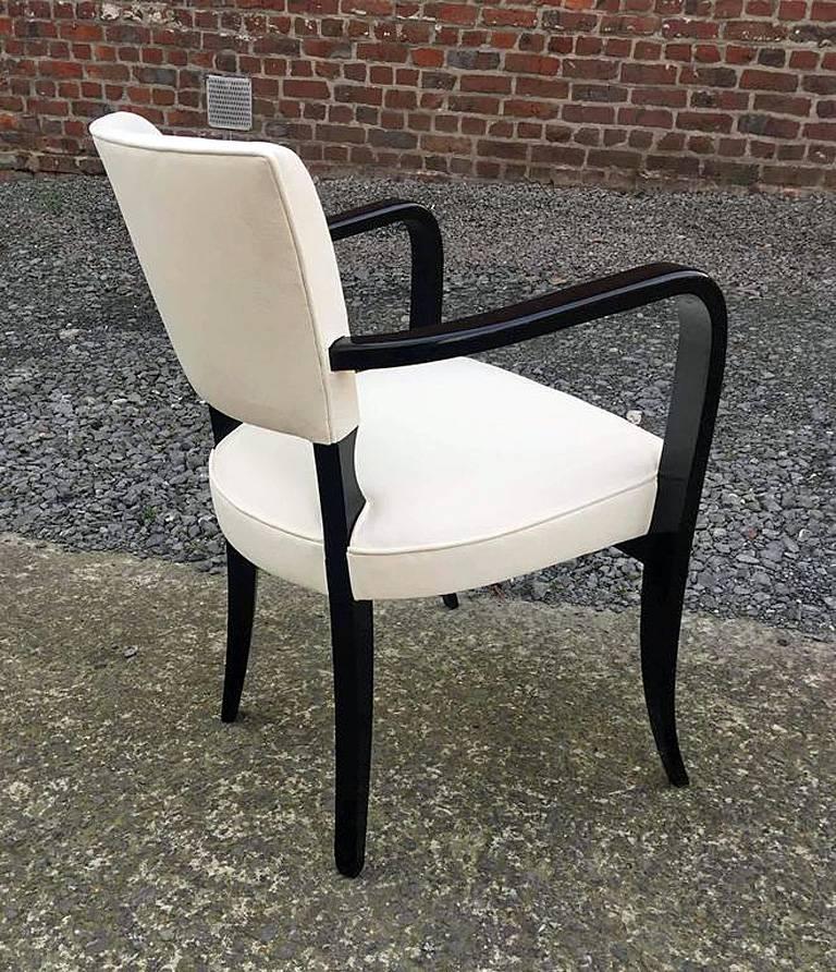 Set of Ten Art Deco Armchairs in Blackened Wood and Ivory Color Leather  For Sale 2