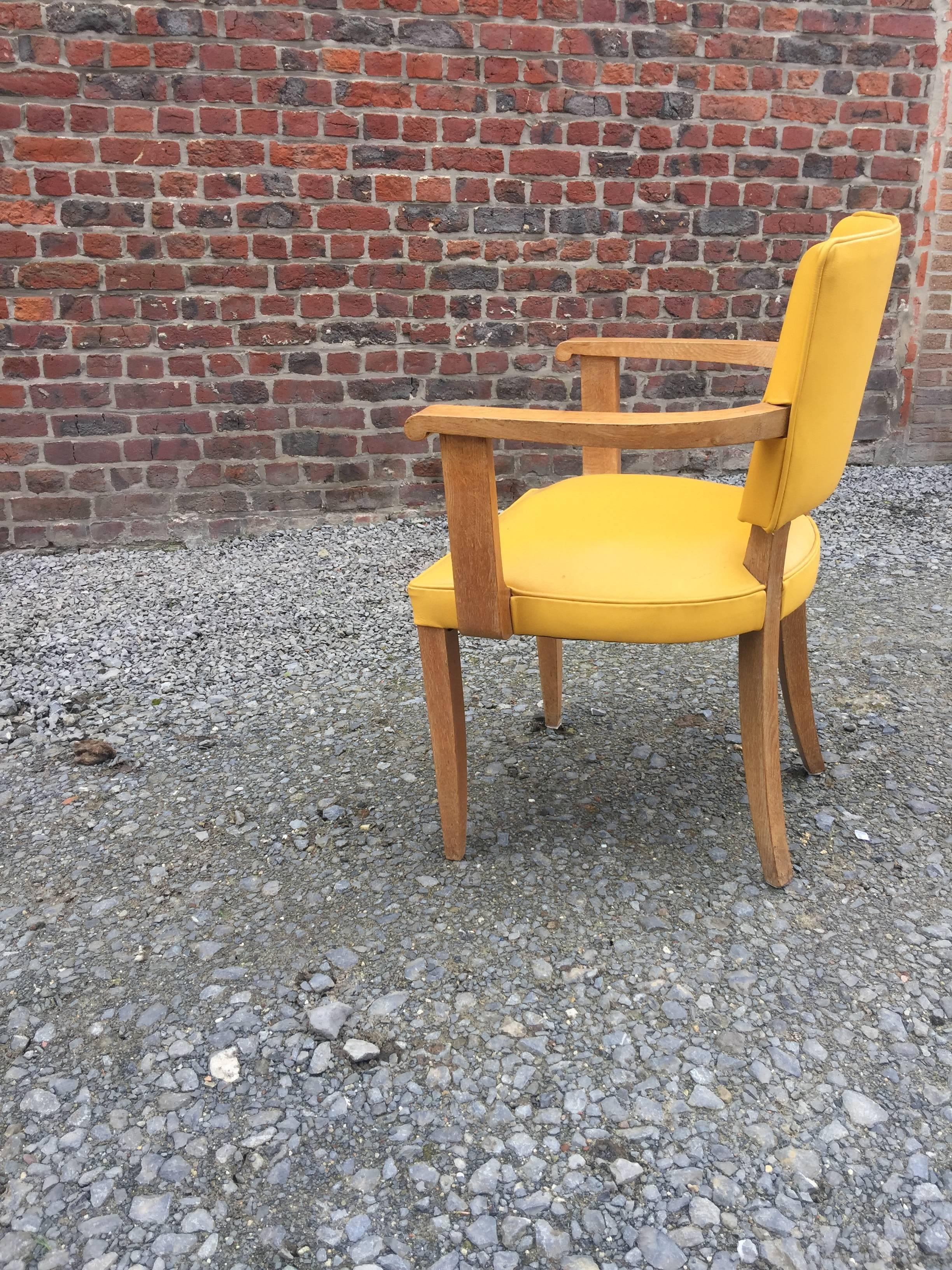 Set of Ten Art Deco Armchairs in Oak and Leather, circa 1940 For Sale 6