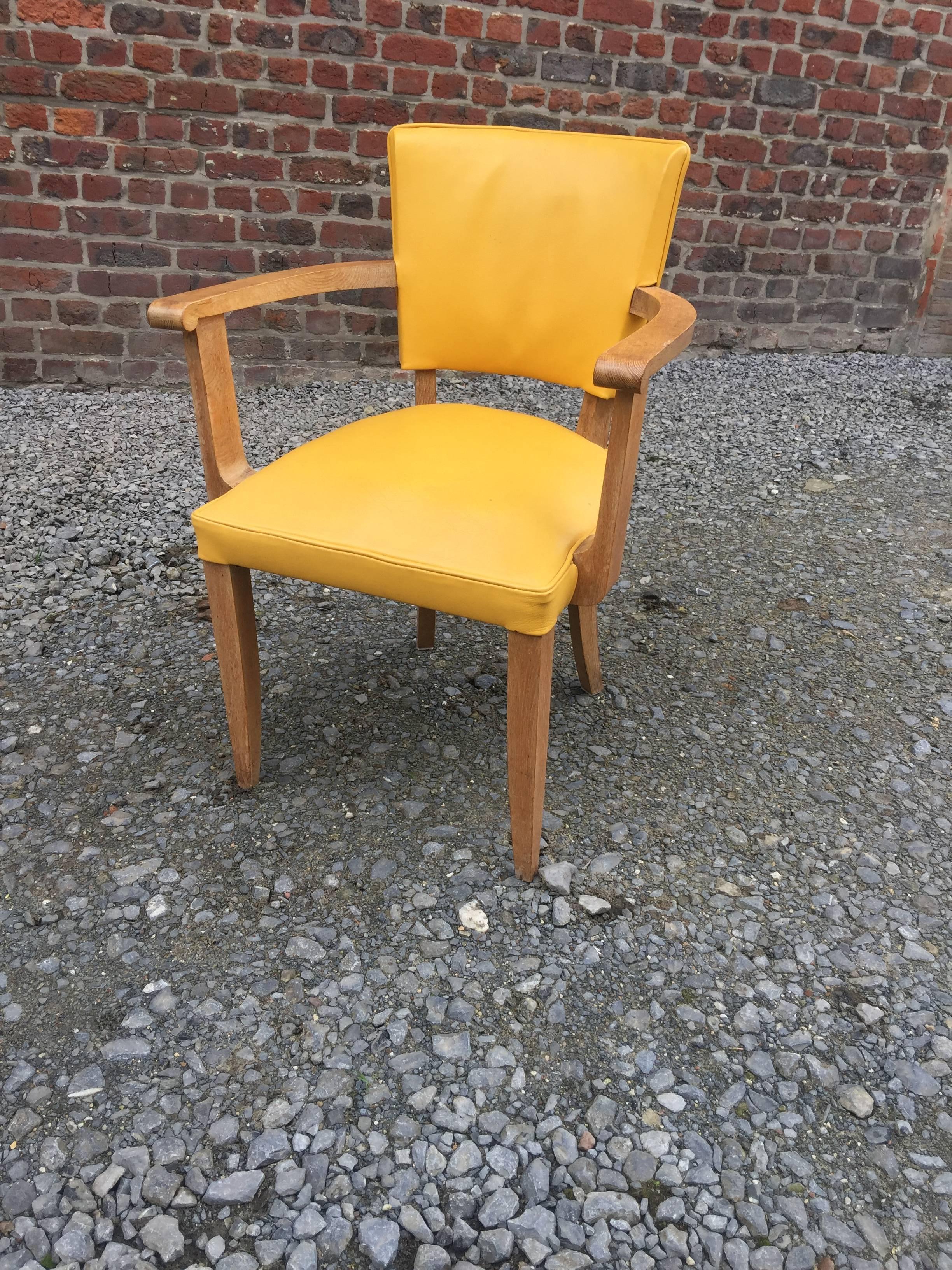 Set of Ten Art Deco Armchairs in Oak and Leather, circa 1940 For Sale 1