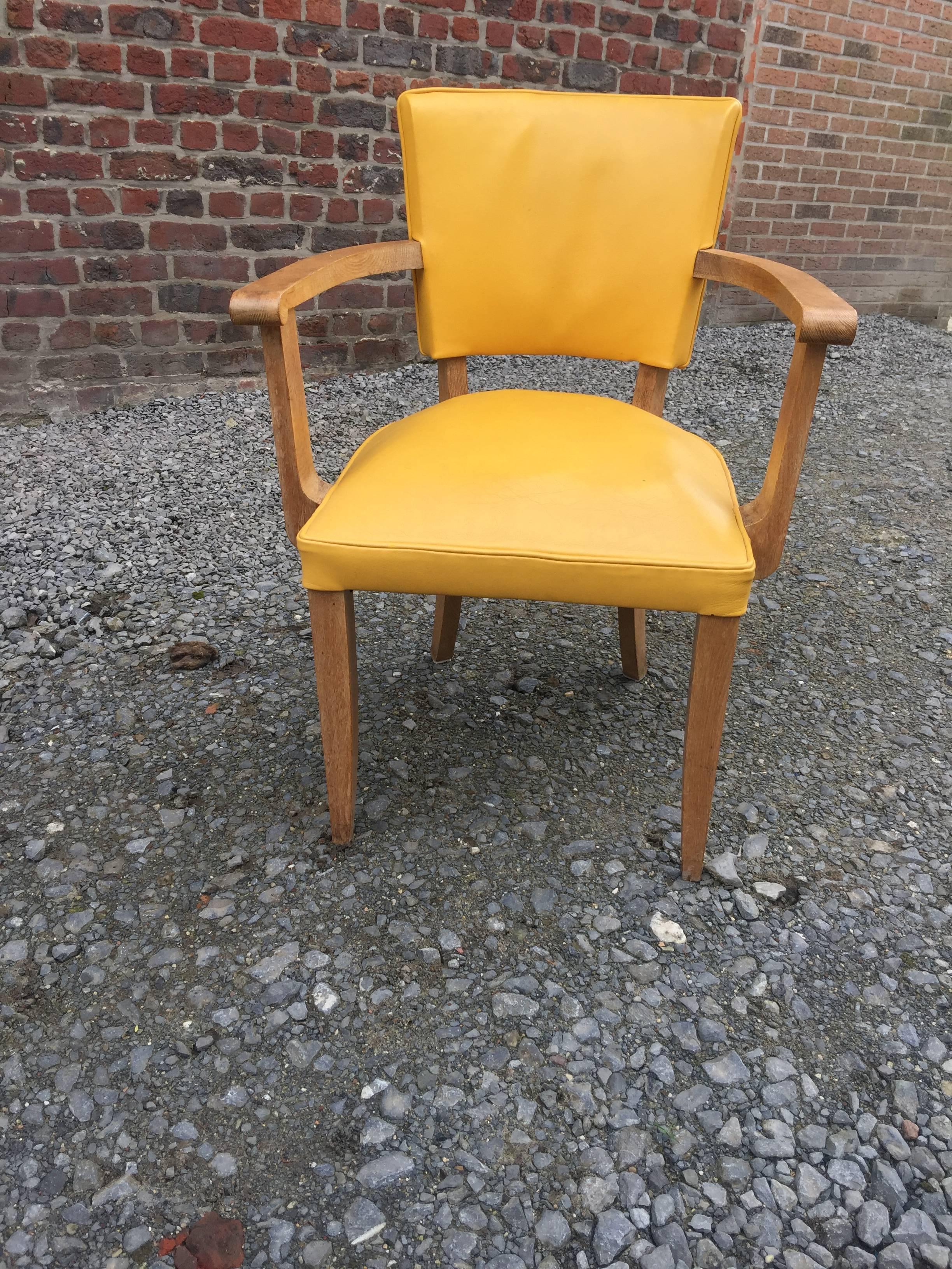 Set of Ten Art Deco Armchairs in Oak and Leather, circa 1940 For Sale 3