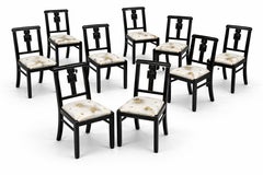 Set of Ten Art Deco Black Lacquer Chairs, 20th Century