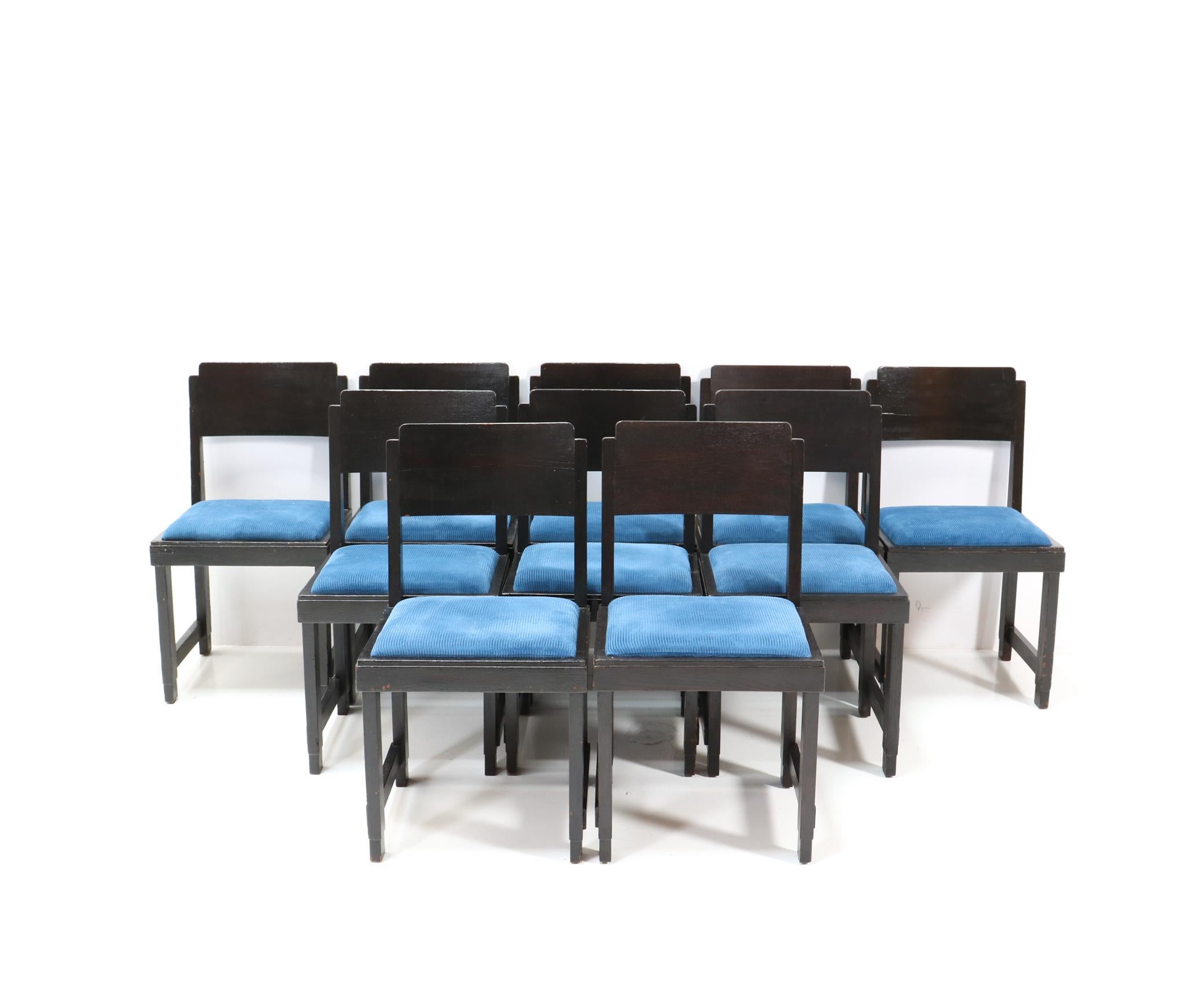 Dutch Set of Ten Art Deco Modernist Dining Room Chairs by Frits Spanjaard, 1920s For Sale