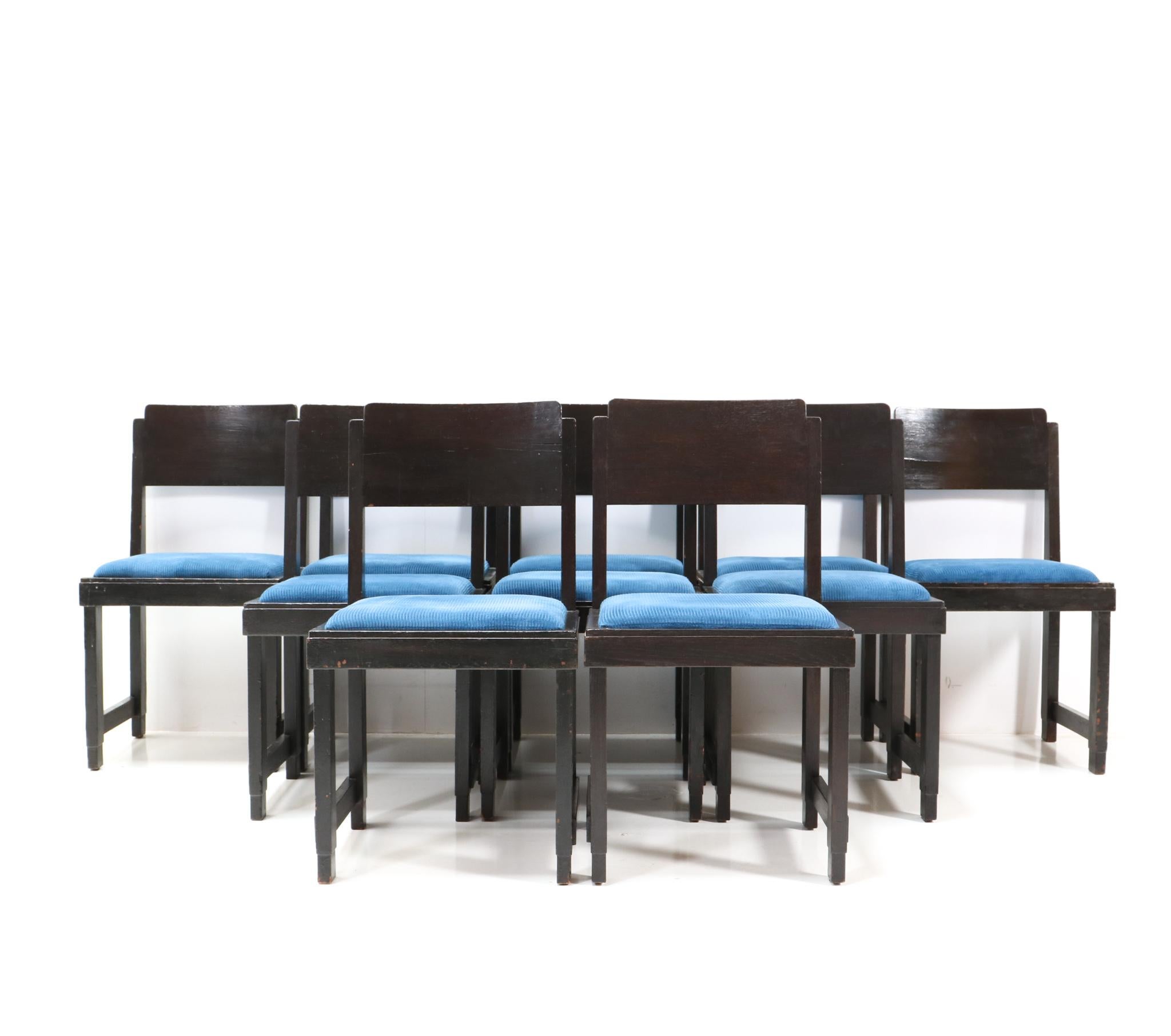 Lacquered Set of Ten Art Deco Modernist Dining Room Chairs by Frits Spanjaard, 1920s For Sale