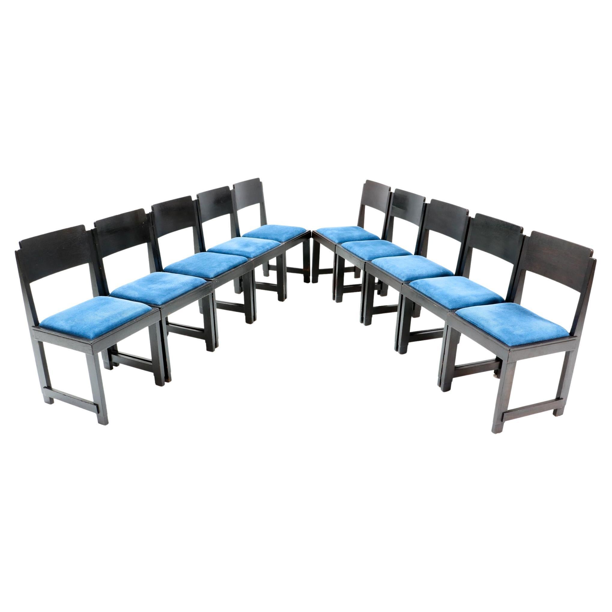 Set of Ten Art Deco Modernist Dining Room Chairs by Frits Spanjaard, 1920s For Sale