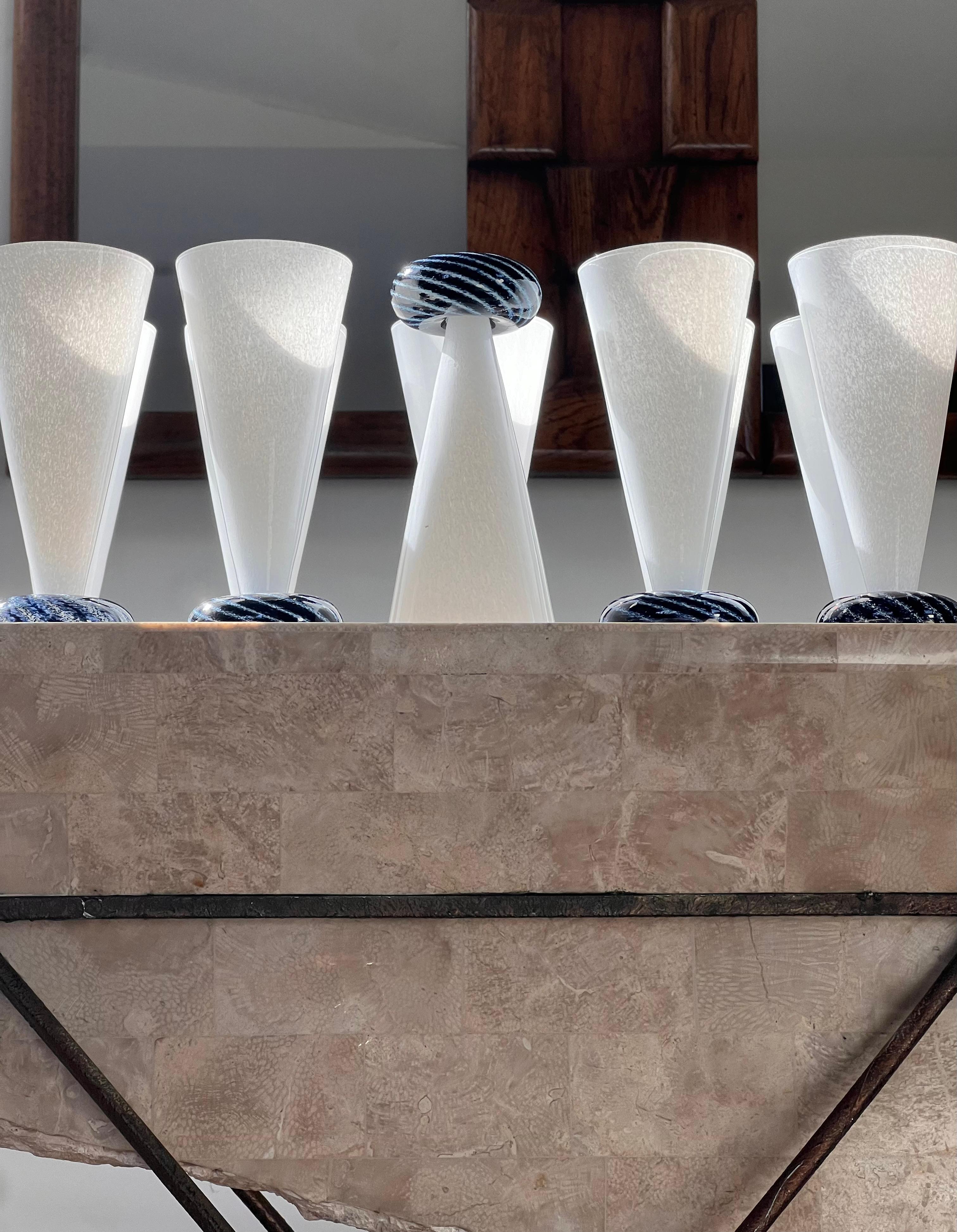 Set of ten art glass champagne flutes by R. Guy Corrie, late 20th century 9
