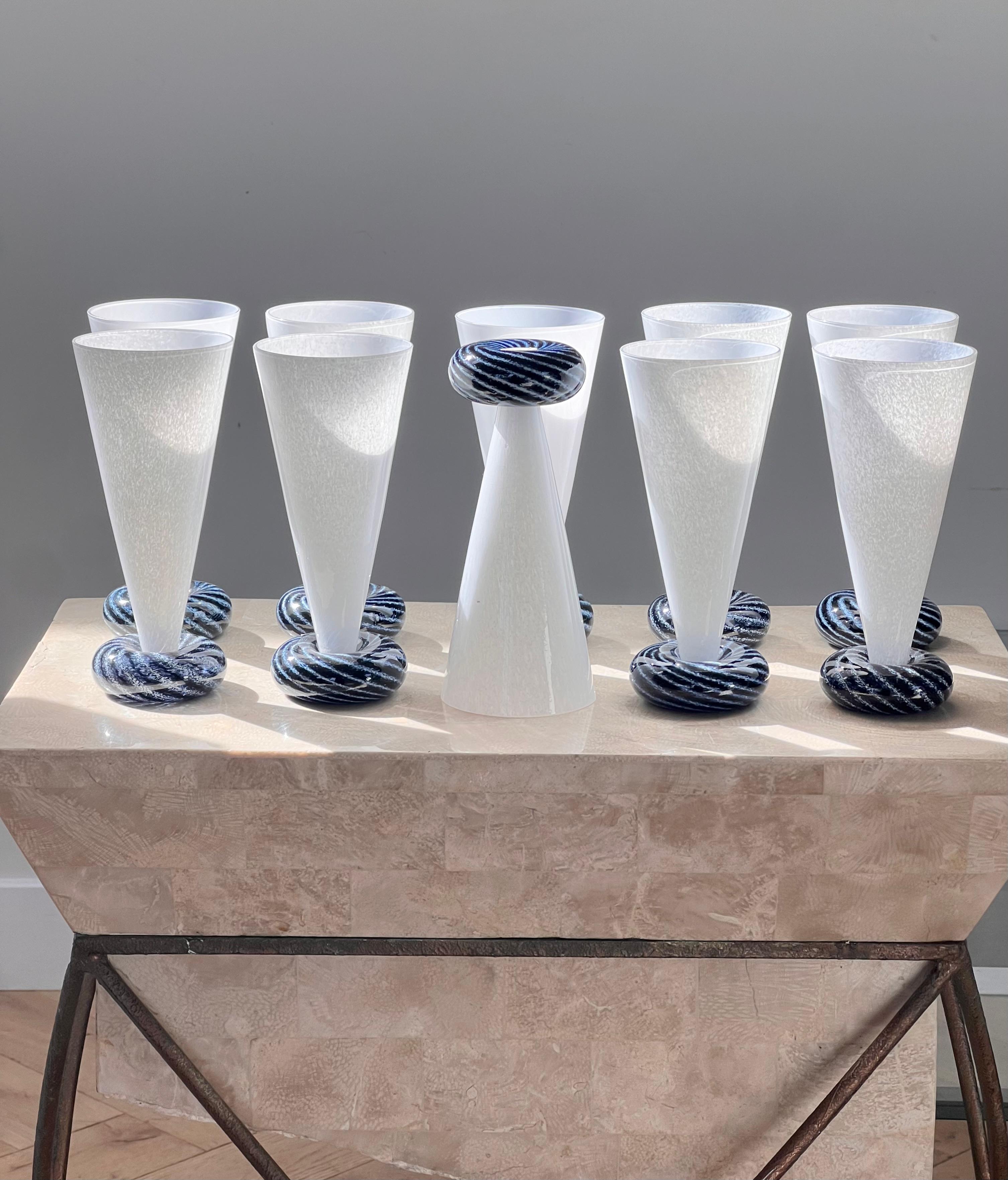 Set of ten art glass champagne flutes by R. Guy Corrie, late 20th century 11