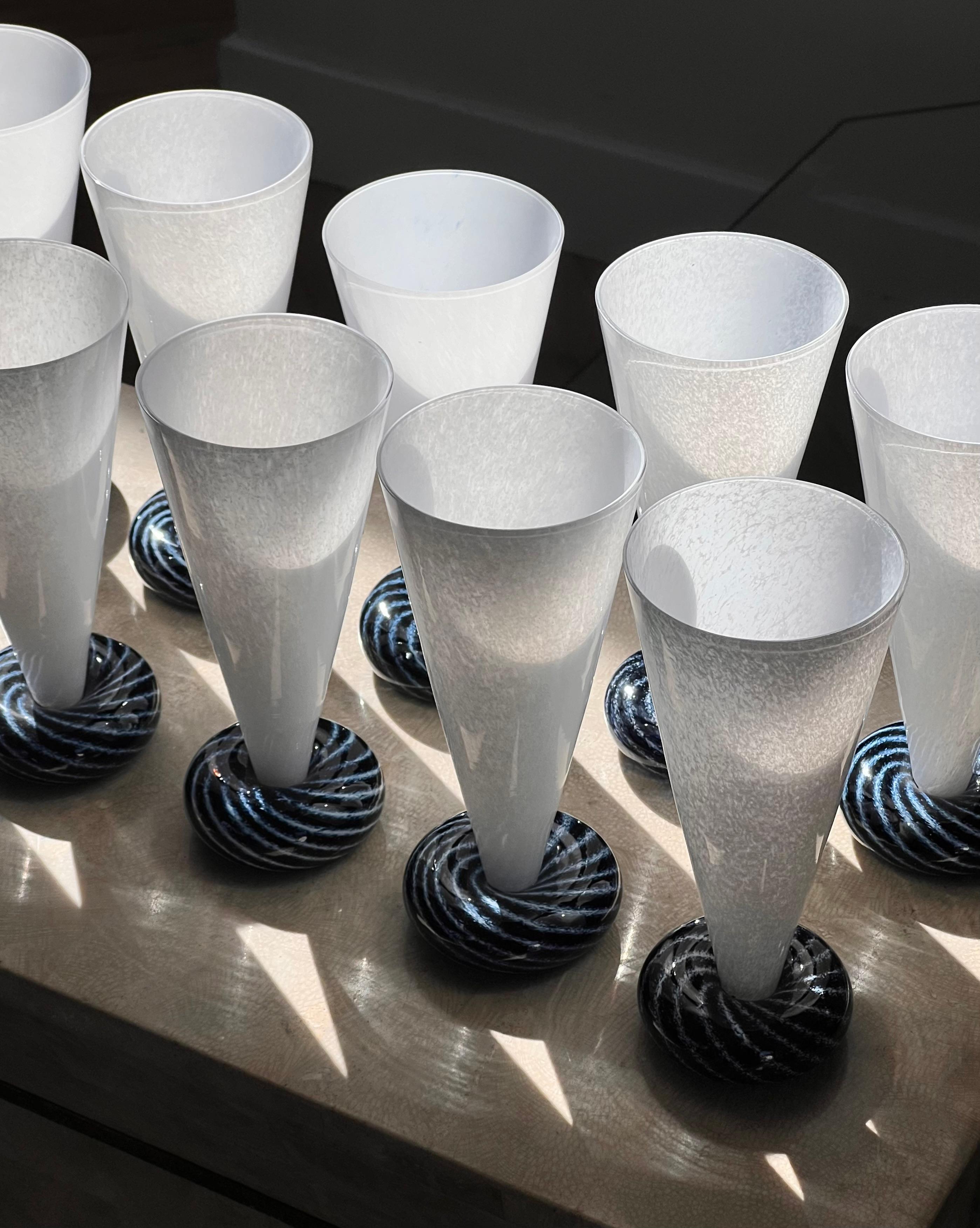 Hand-Crafted Set of ten art glass champagne flutes by R. Guy Corrie, late 20th century