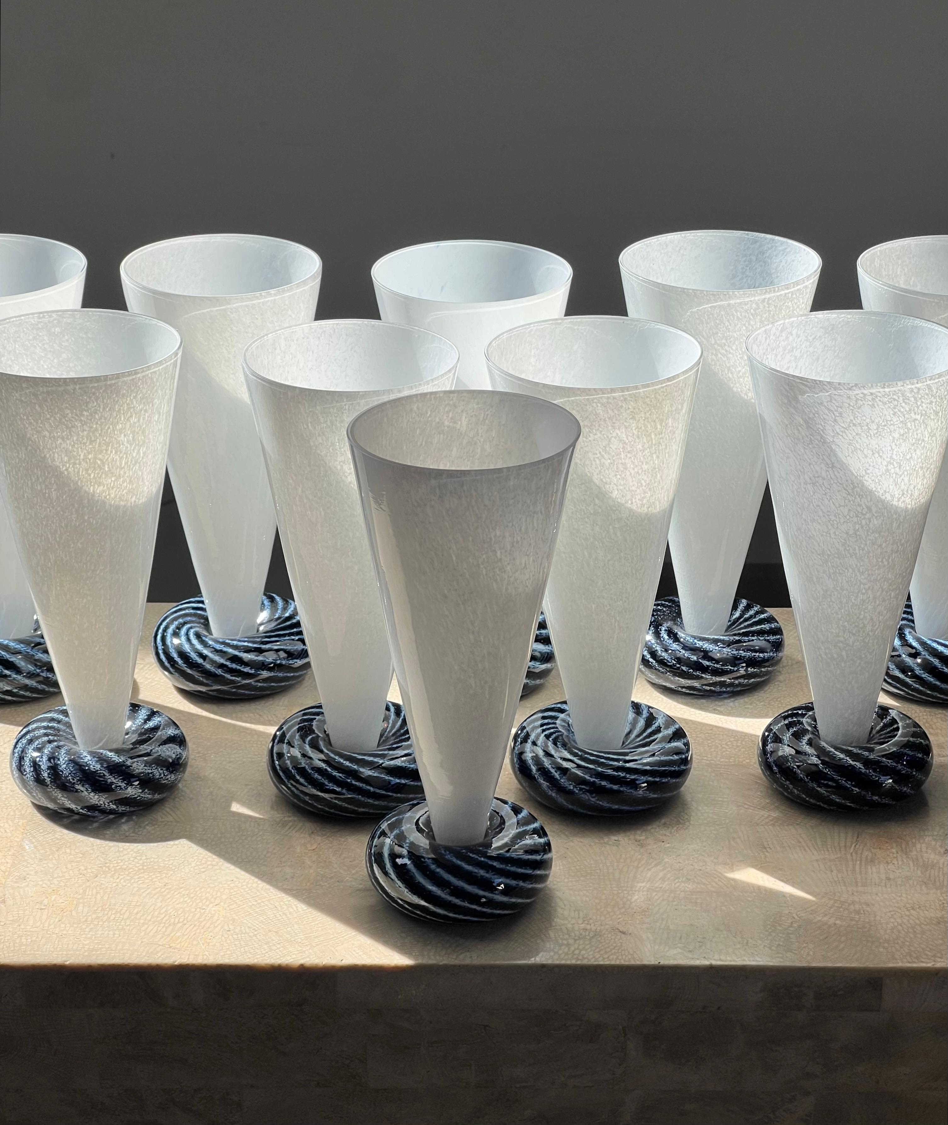 Set of ten art glass champagne flutes by R. Guy Corrie, late 20th century 1