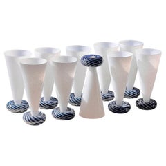 Set of ten art glass champagne flutes by R. Guy Corrie, late 20th century