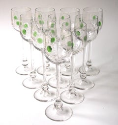 Set of Ten Art Nouveau German Jean Beck Crystal Glass Hock Glasses