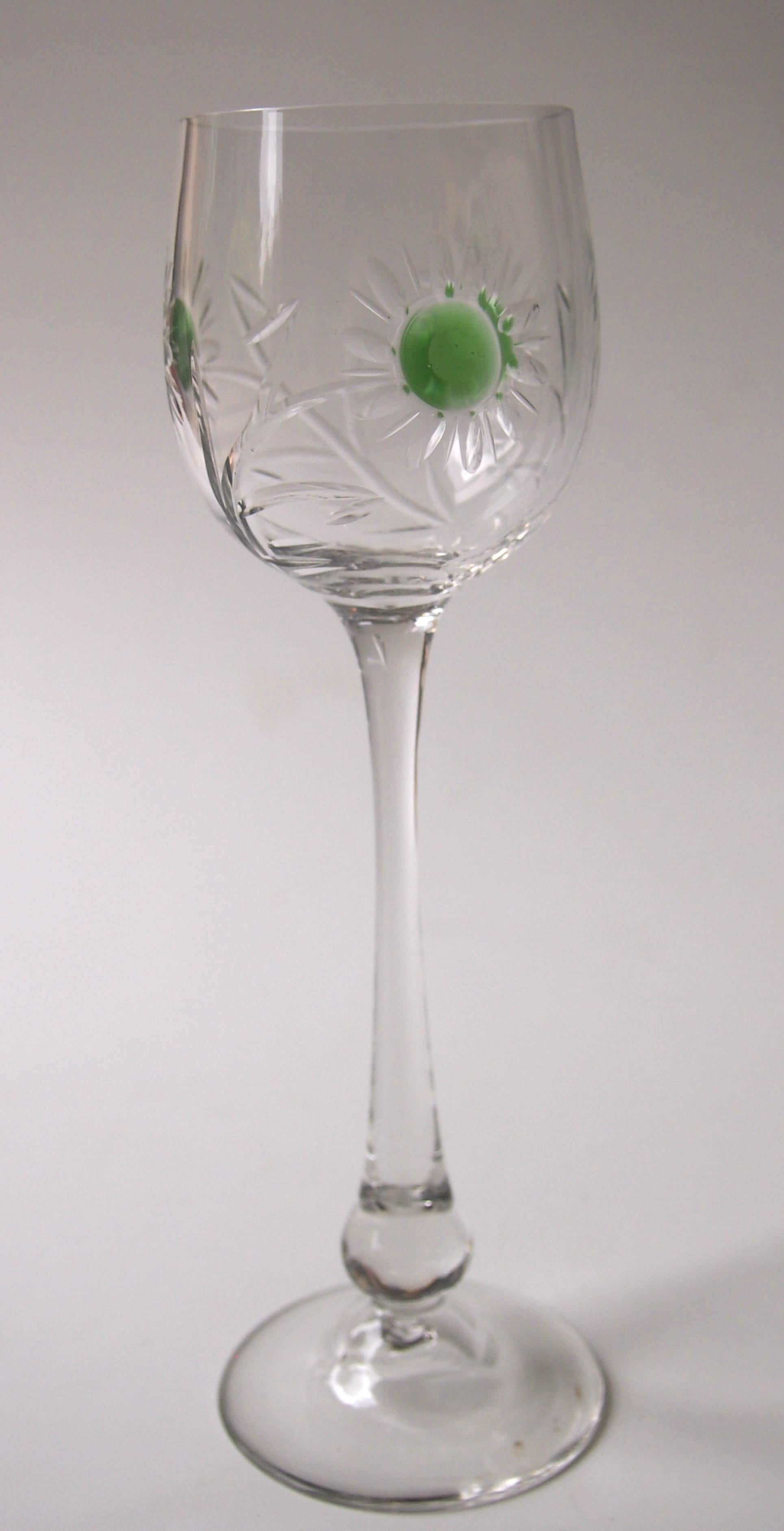 Art Glass Set of Ten Art Nouveau German Jean Beck Crystal Glass Hock Glasses For Sale