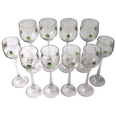 Antique Set of Ten Art Nouveau German Jean Beck Crystal Glass Hock Glasses