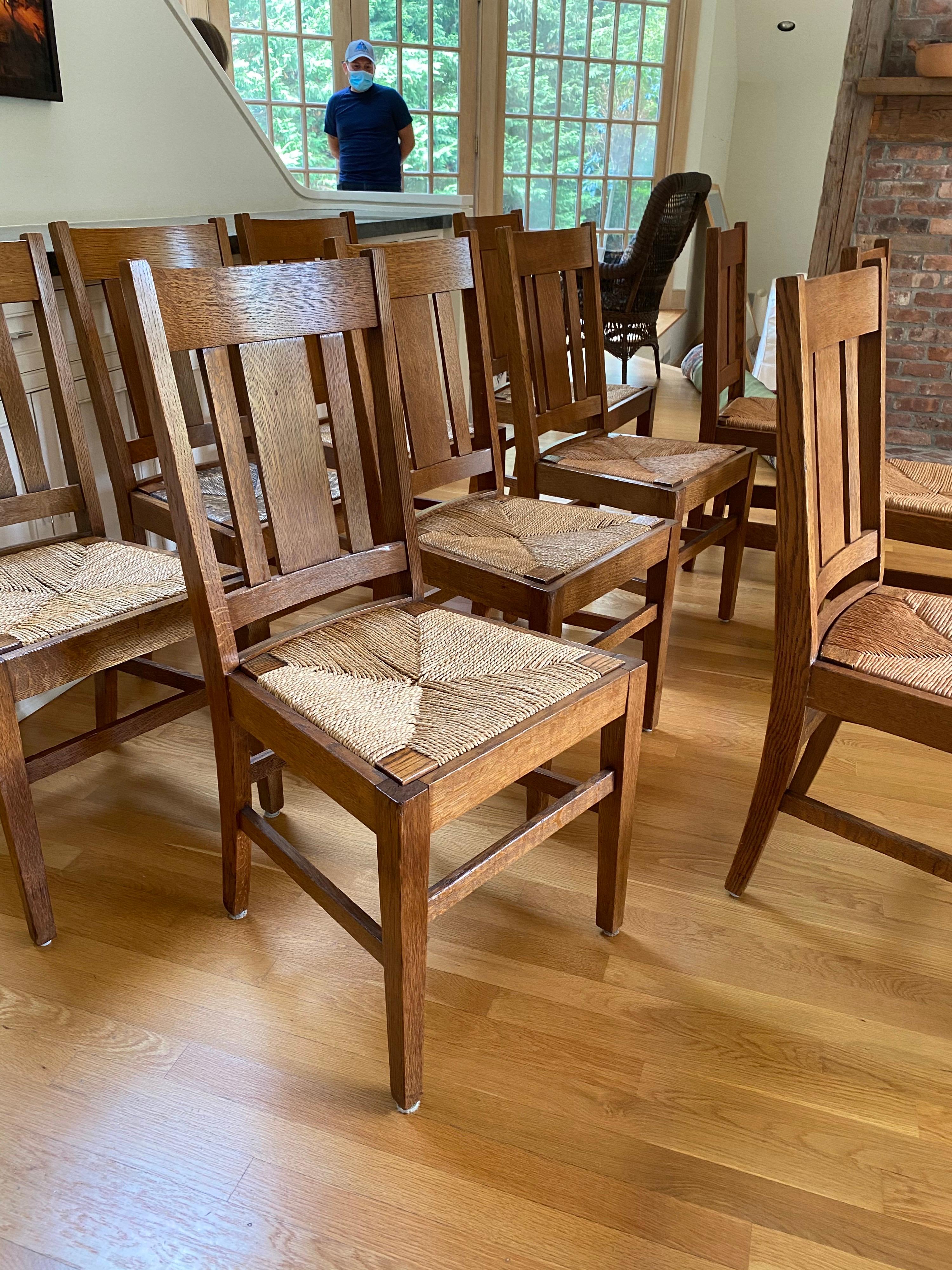 Set of Ten Arts & Crafts Stickley Style Oak Dining Chairs 1