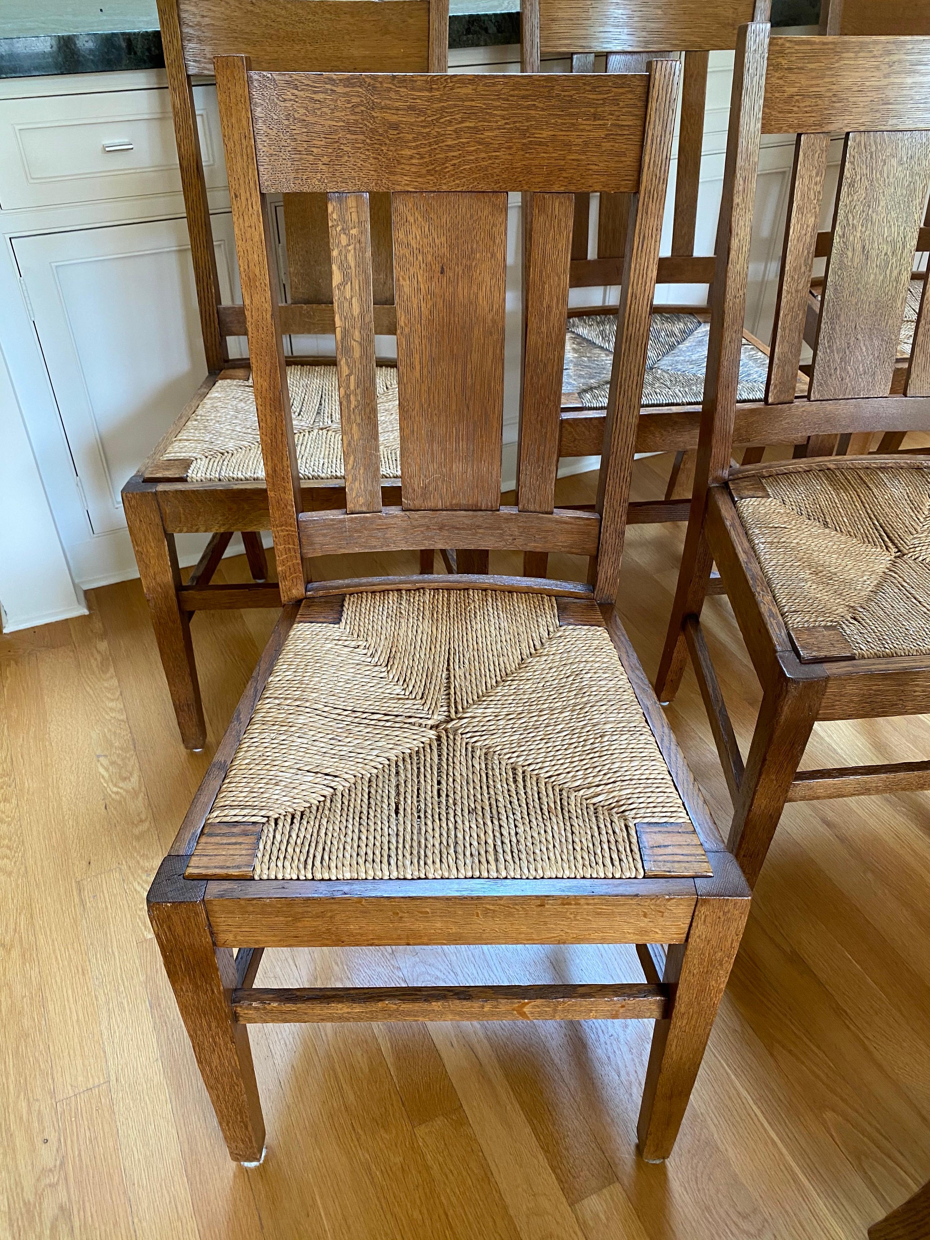 Set of Ten Arts & Crafts Stickley Style Oak Dining Chairs 2