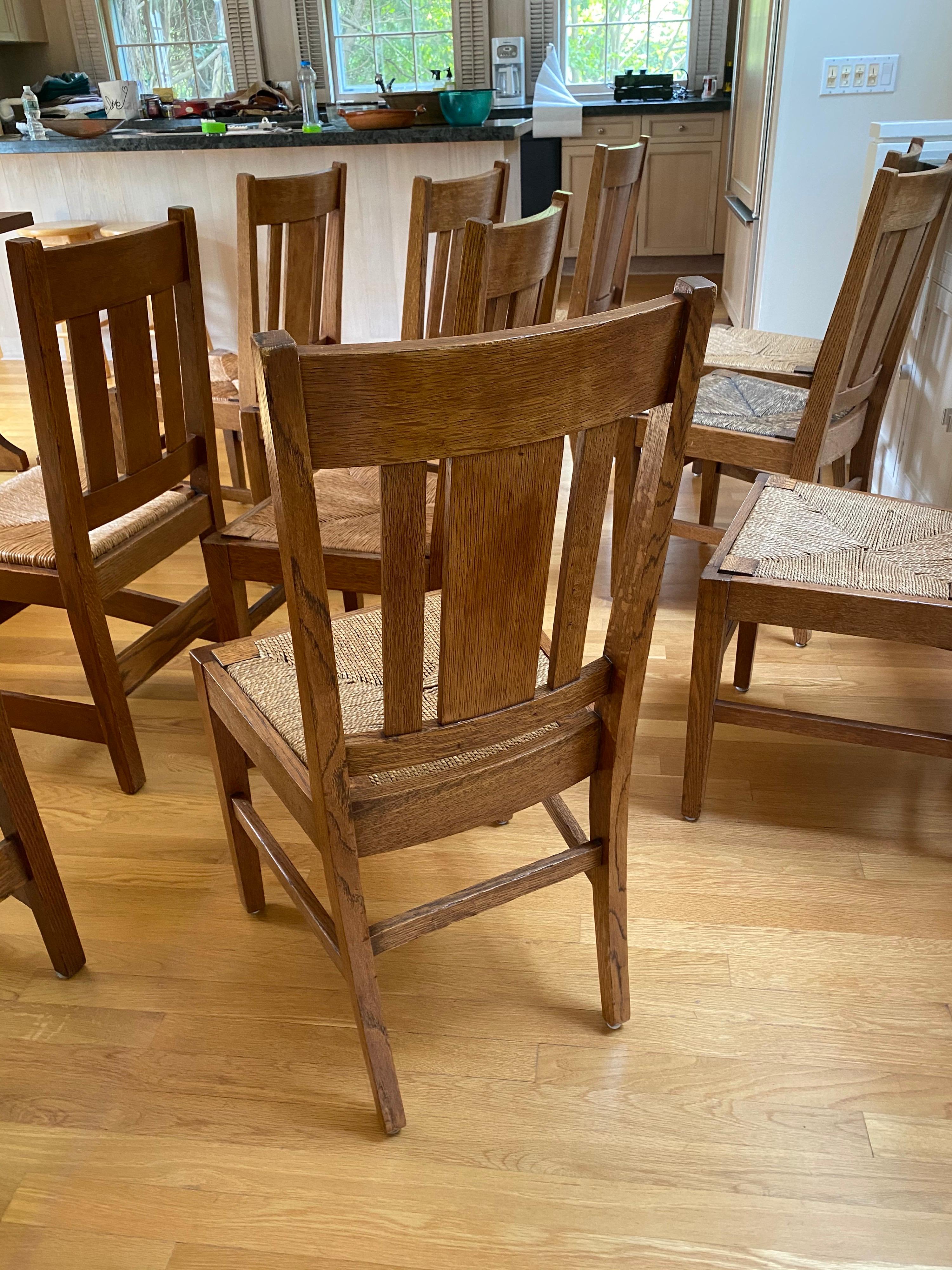Set of Ten Arts & Crafts Stickley Style Oak Dining Chairs 6