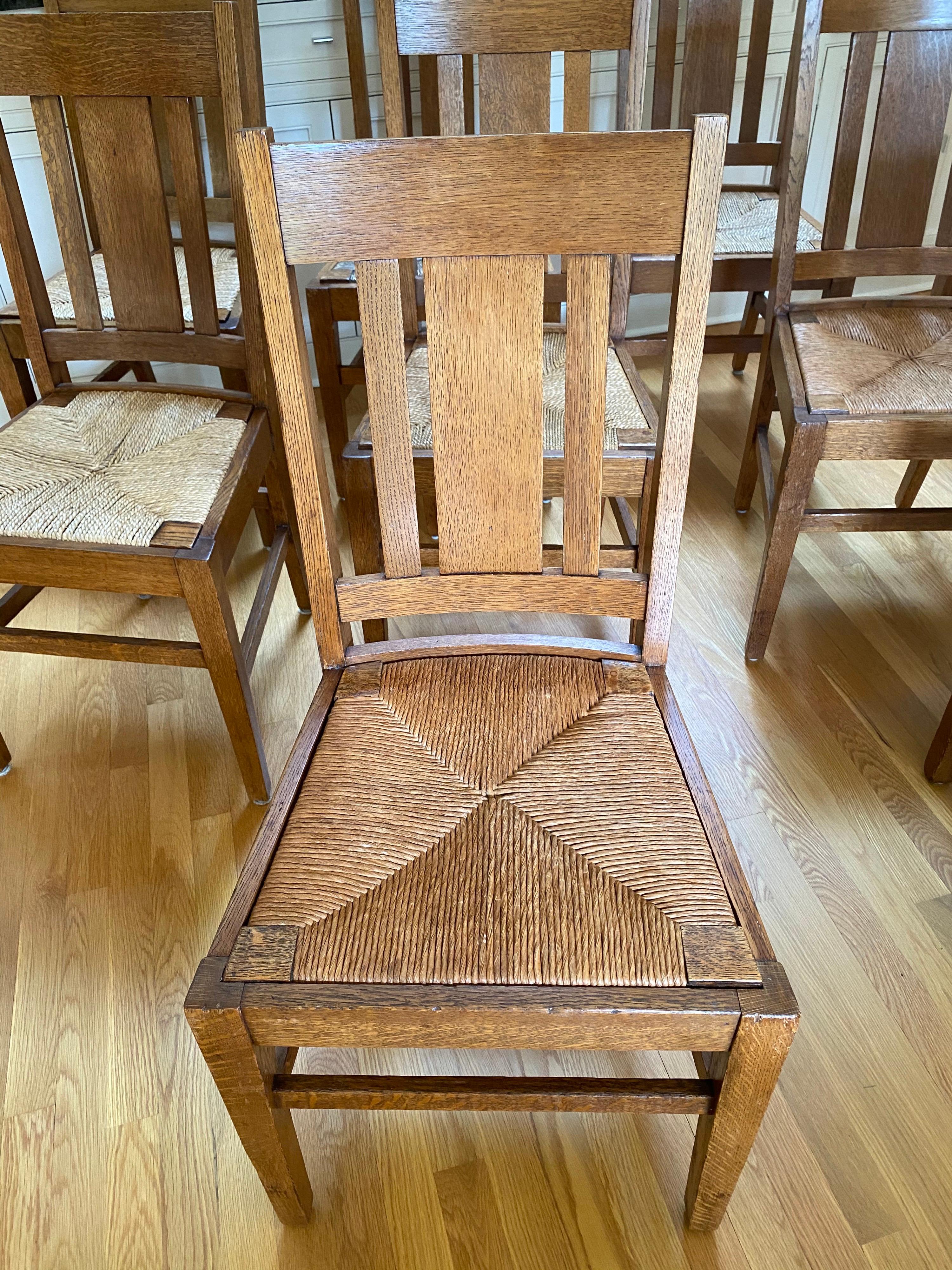 Arts and Crafts Set of Ten Arts & Crafts Stickley Style Oak Dining Chairs