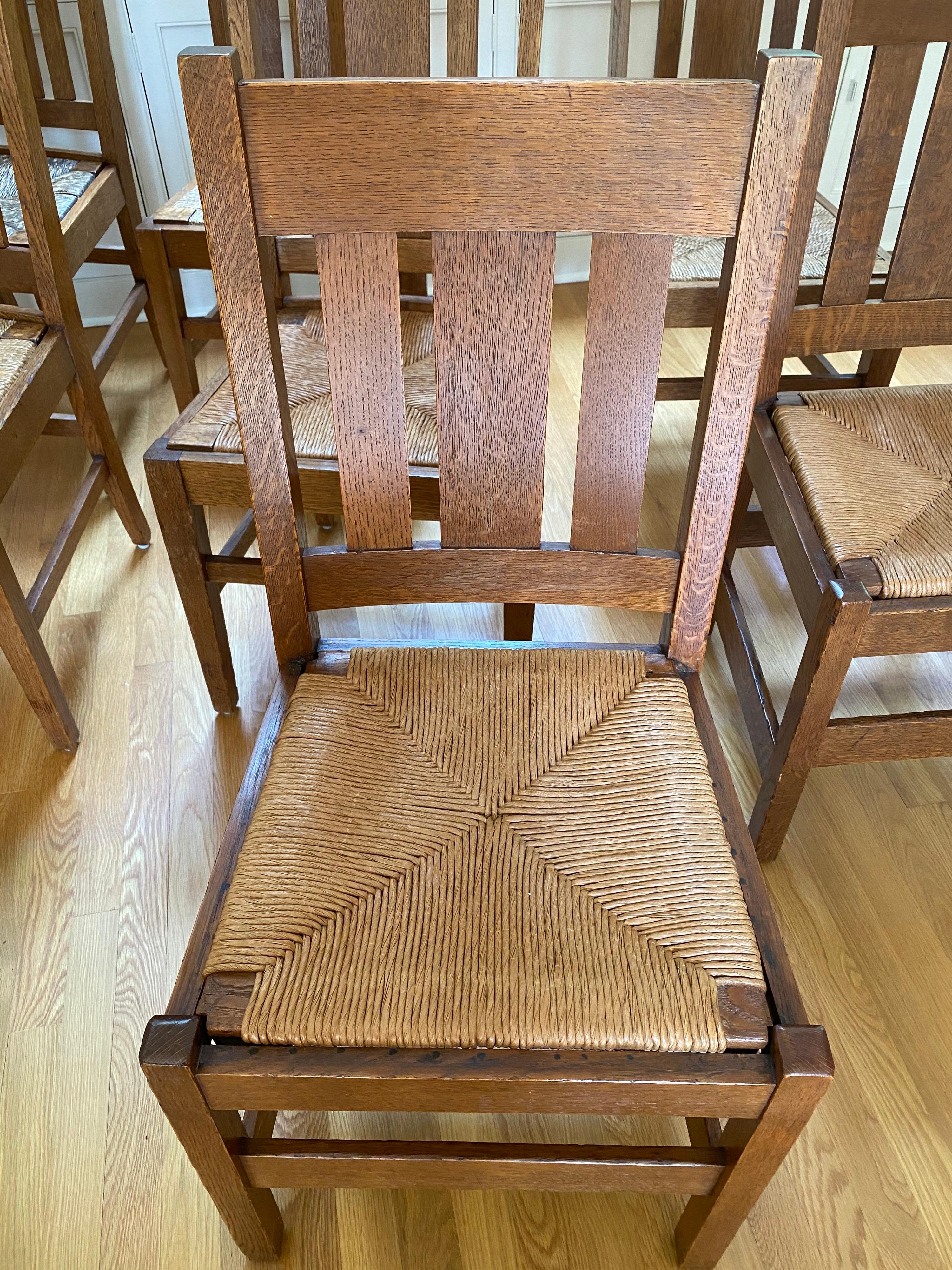 20th Century Set of Ten Arts & Crafts Stickley Style Oak Dining Chairs