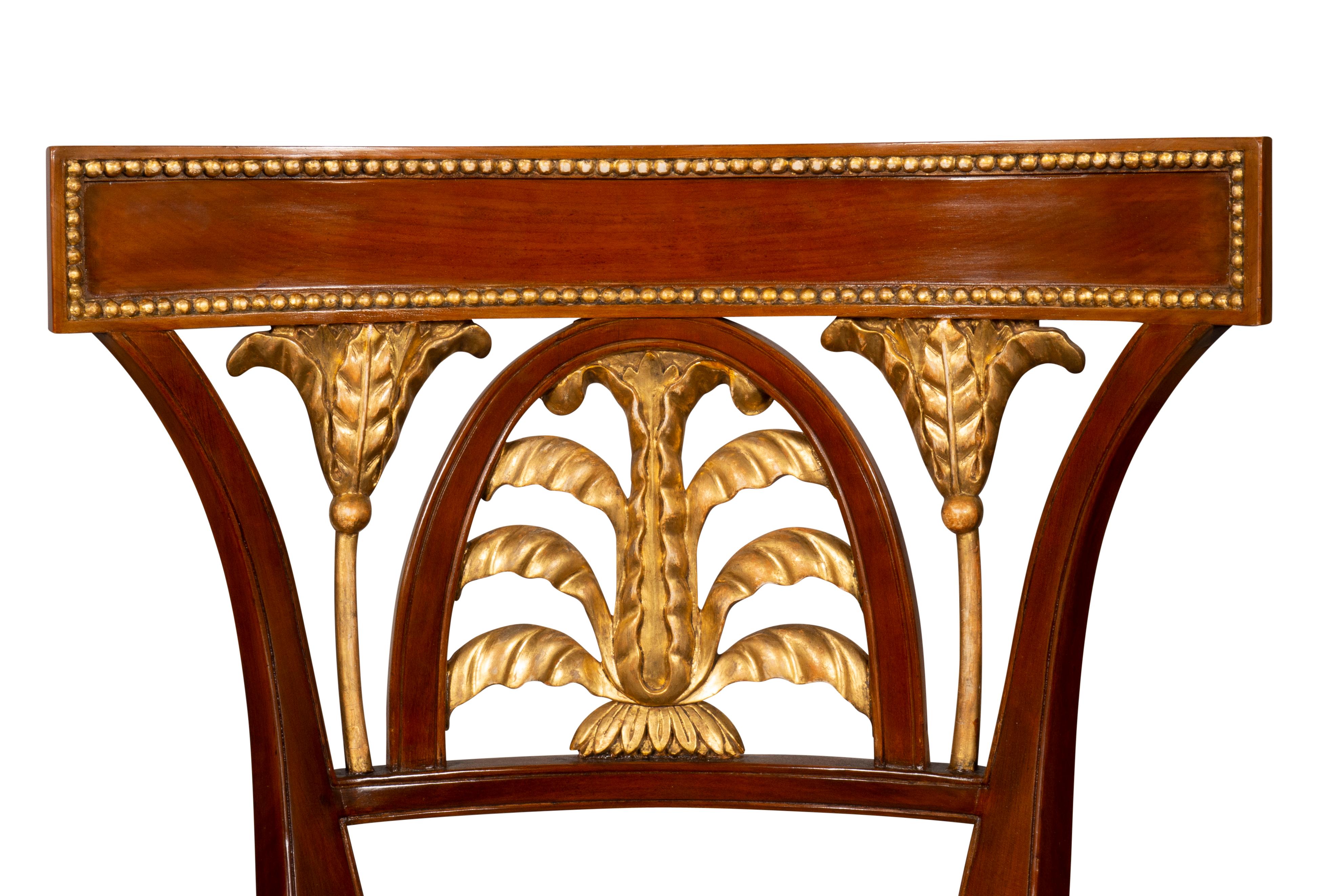 Set of Ten Baltic Neoclassical Mahogany and Giltwood Dining Chairs For Sale 8