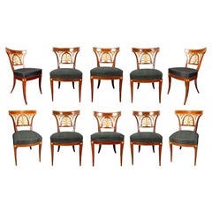 Set of Ten Baltic Neoclassical Mahogany and Giltwood Dining Chairs