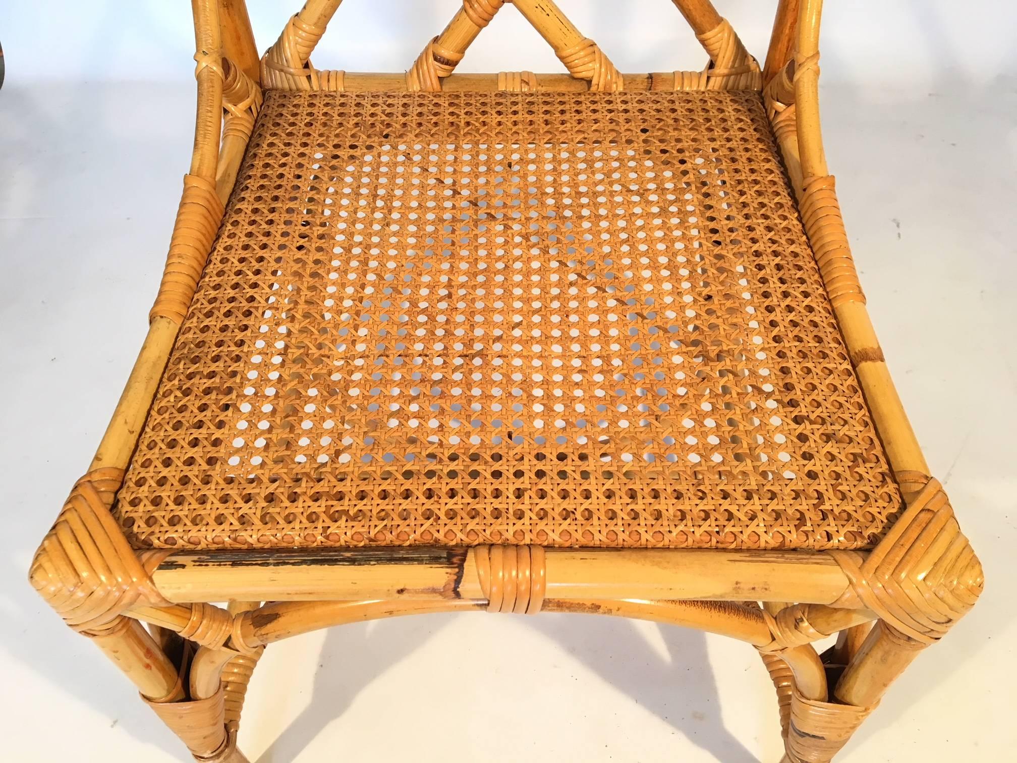 Set of Ten Bamboo Chinese Chippendale Cockpen Cane Seat Dining Chairs 7