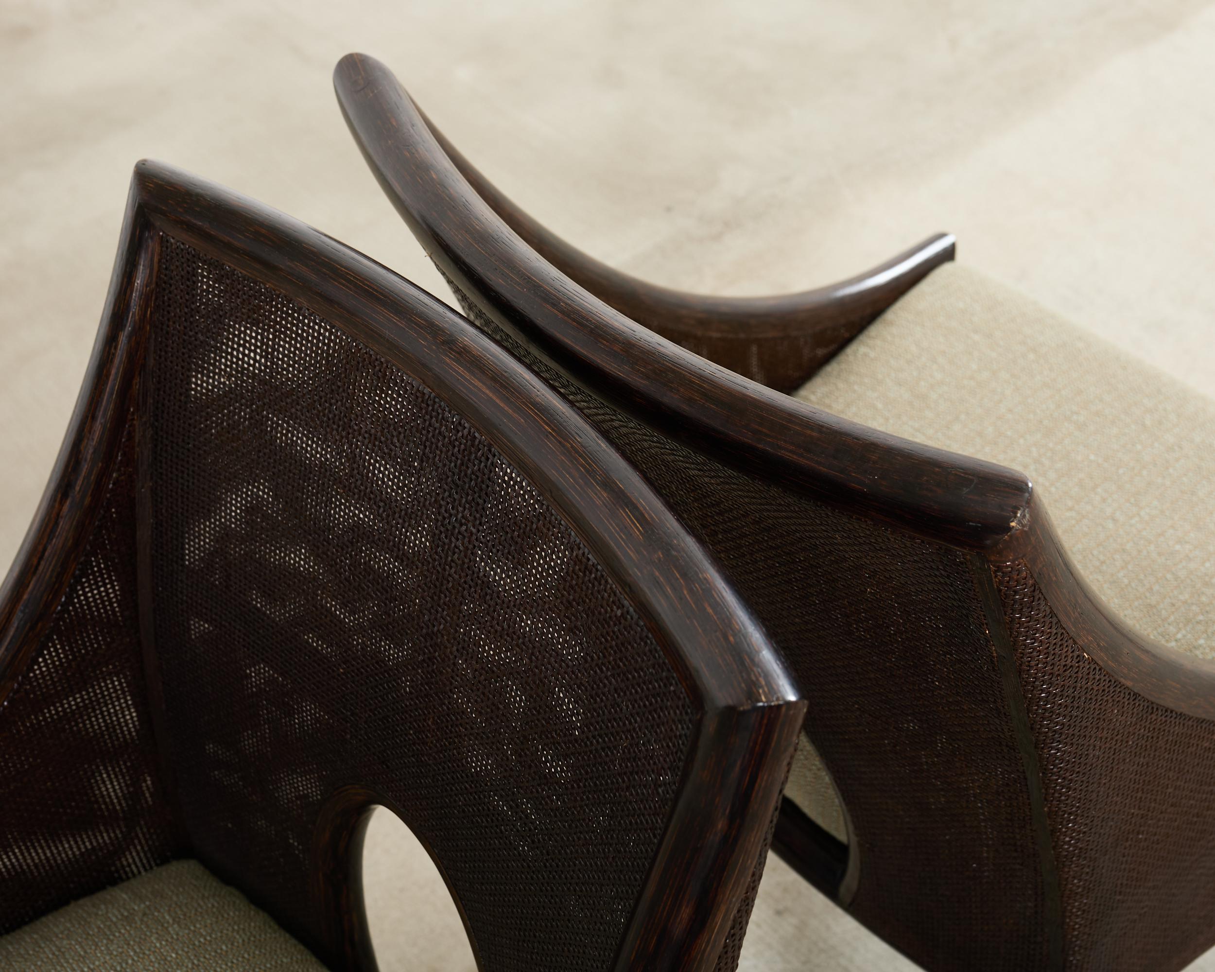 Cuir Set of Ten Barbara Barry for McGuire Caned Dining Armchairs en vente